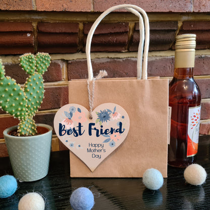 Handmade Wooden Hanging Heart Plaque Mother's Day Gift perfect for Best Friend stylish floral celebration card alternative from best friend beautiful thoughtful keepsake