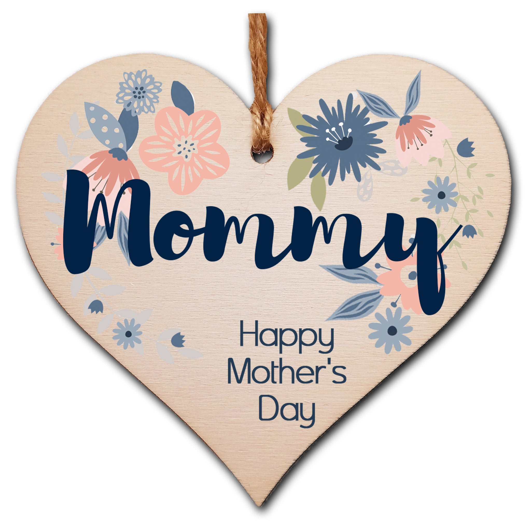 Handmade Wooden Hanging Heart Plaque Mother's Day Gift perfect for Mommy stylish floral celebration card alternative from daughter son children beautiful thoughtful keepsake