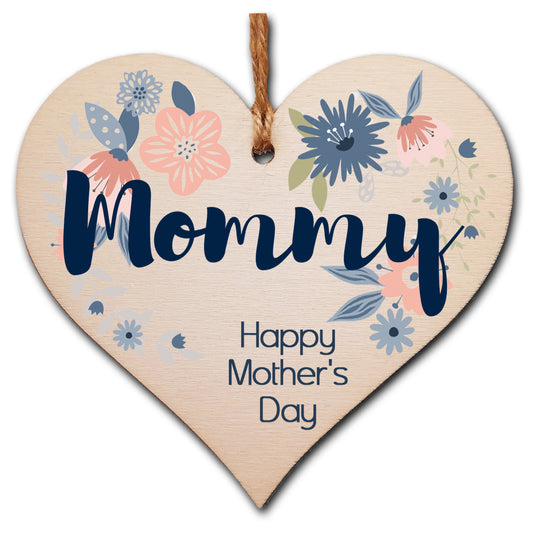 Handmade Wooden Hanging Heart Plaque Mother's Day Gift perfect for Mommy stylish floral celebration card alternative from daughter son children beautiful thoughtful keepsake