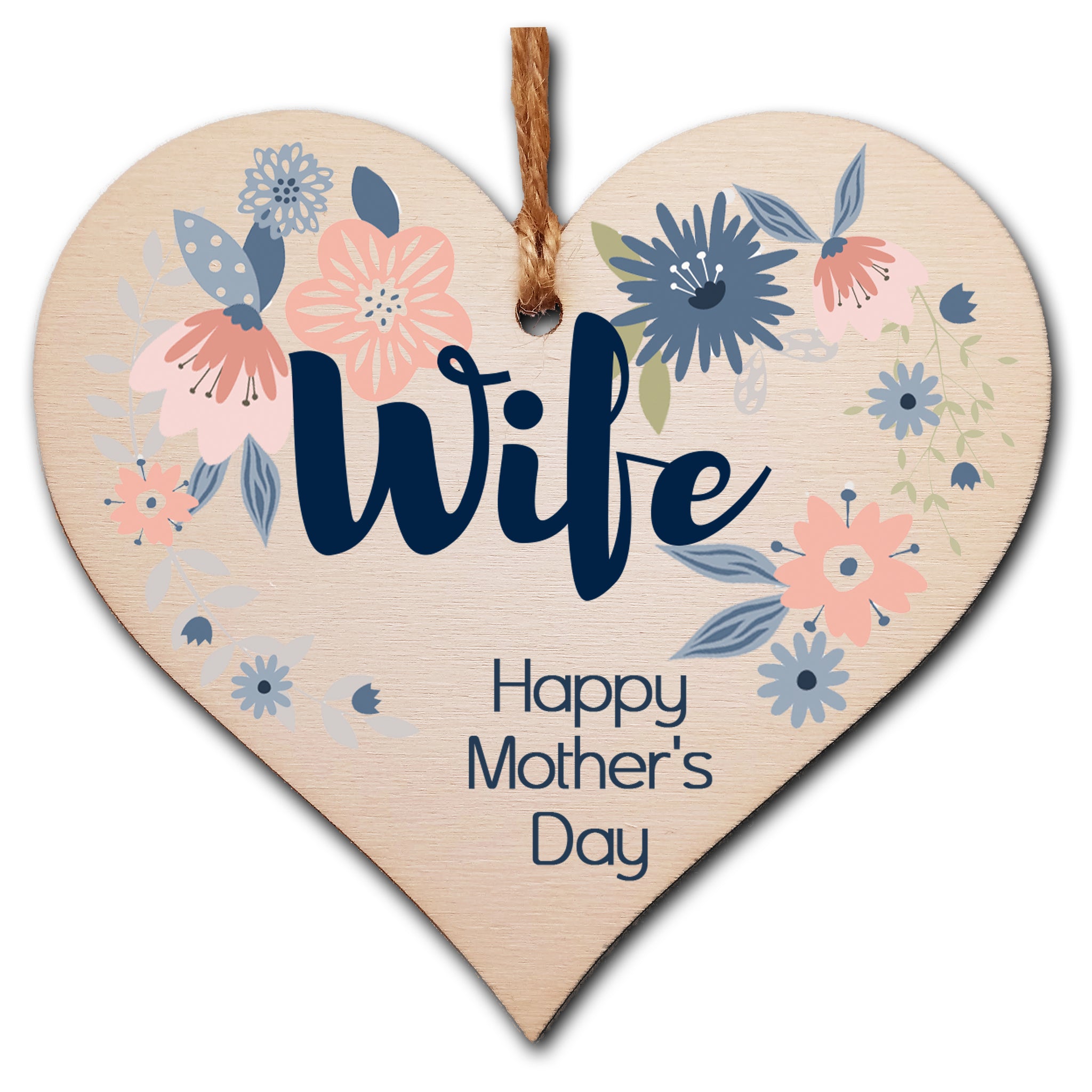 Handmade Wooden Hanging Heart Plaque Mother's Day Gift perfect for Wife stylish floral celebration card alternative from husbands beautiful thoughtful keepsake