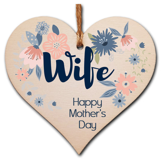 Handmade Wooden Hanging Heart Plaque Mother's Day Gift perfect for Wife stylish floral celebration card alternative from husbands beautiful thoughtful keepsake