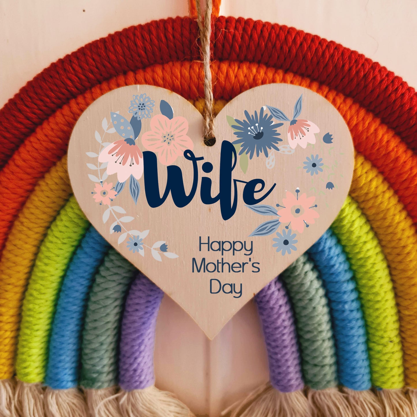 Handmade Wooden Hanging Heart Plaque Mother's Day Gift perfect for Wife stylish floral celebration card alternative from husbands beautiful thoughtful keepsake