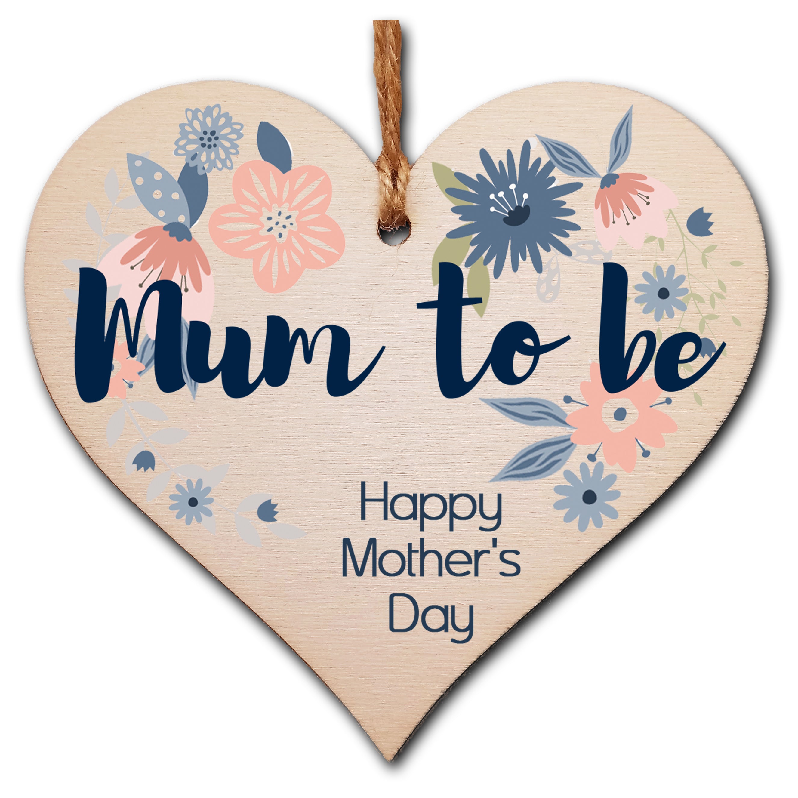 The Plum Penguin Handmade Wooden Hanging Heart Plaque Wish your Mum to be a very happy Mother's Day beautiful thoughtful keepsake wall hanger card alternative stylish floral design