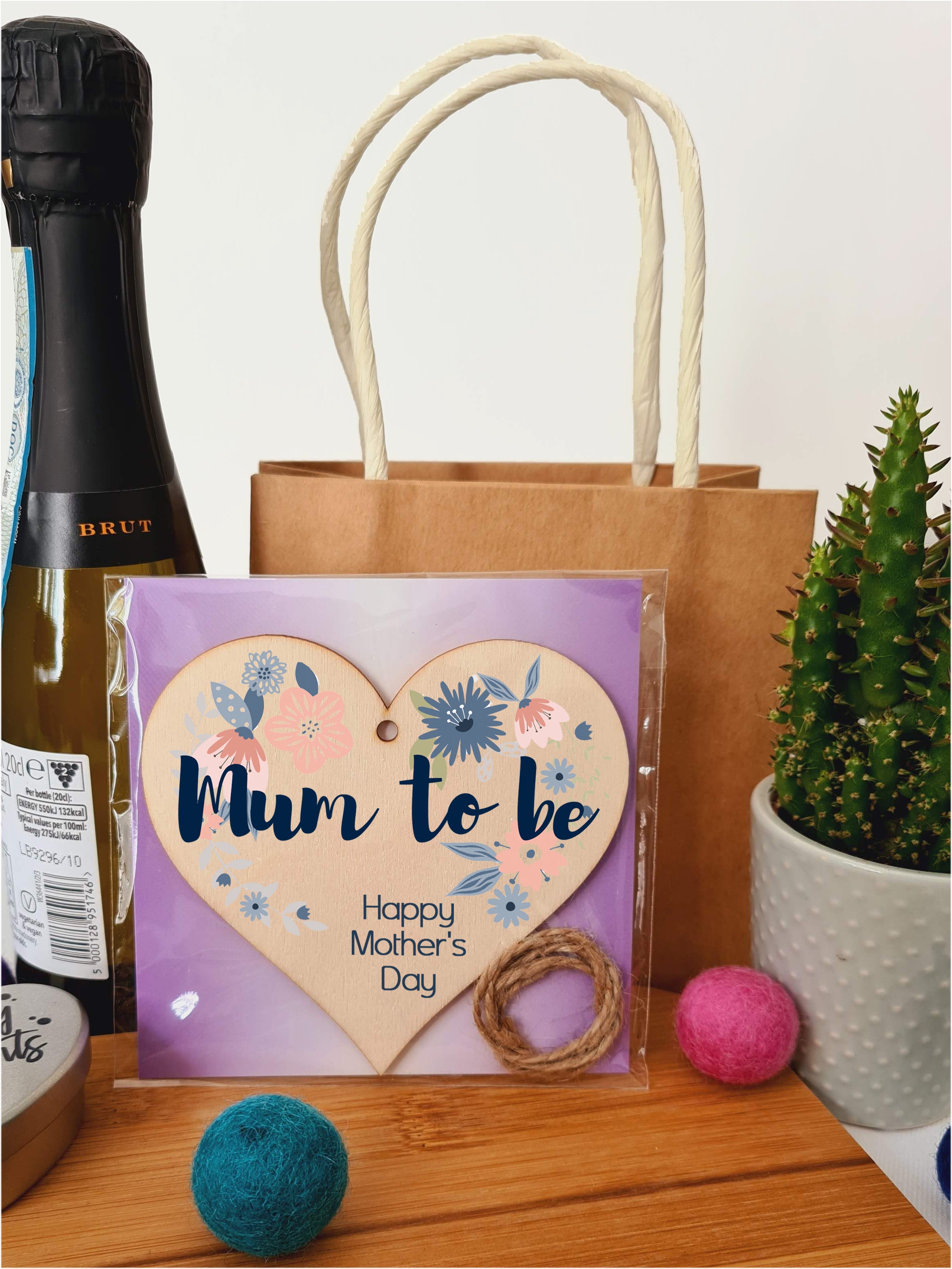 The Plum Penguin Handmade Wooden Hanging Heart Plaque Wish your Mum to be a very happy Mother's Day beautiful thoughtful keepsake wall hanger card alternative stylish floral design