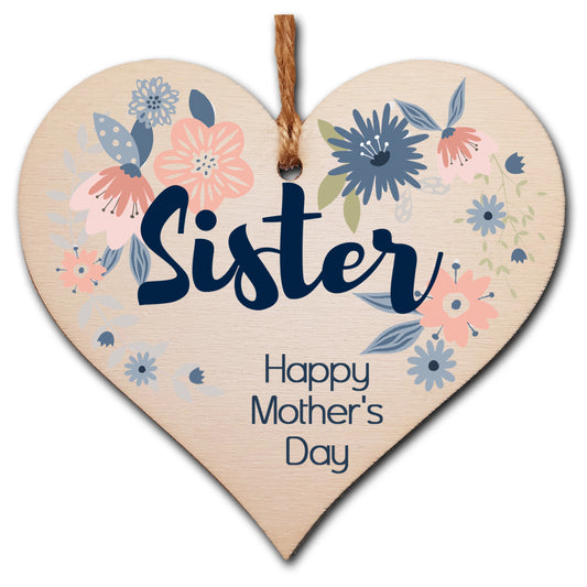 Handmade Wooden Hanging Heart Plaque Mother's Day Gift perfect for Sister stylish floral celebration card alternative from sister beautiful thoughtful keepsake