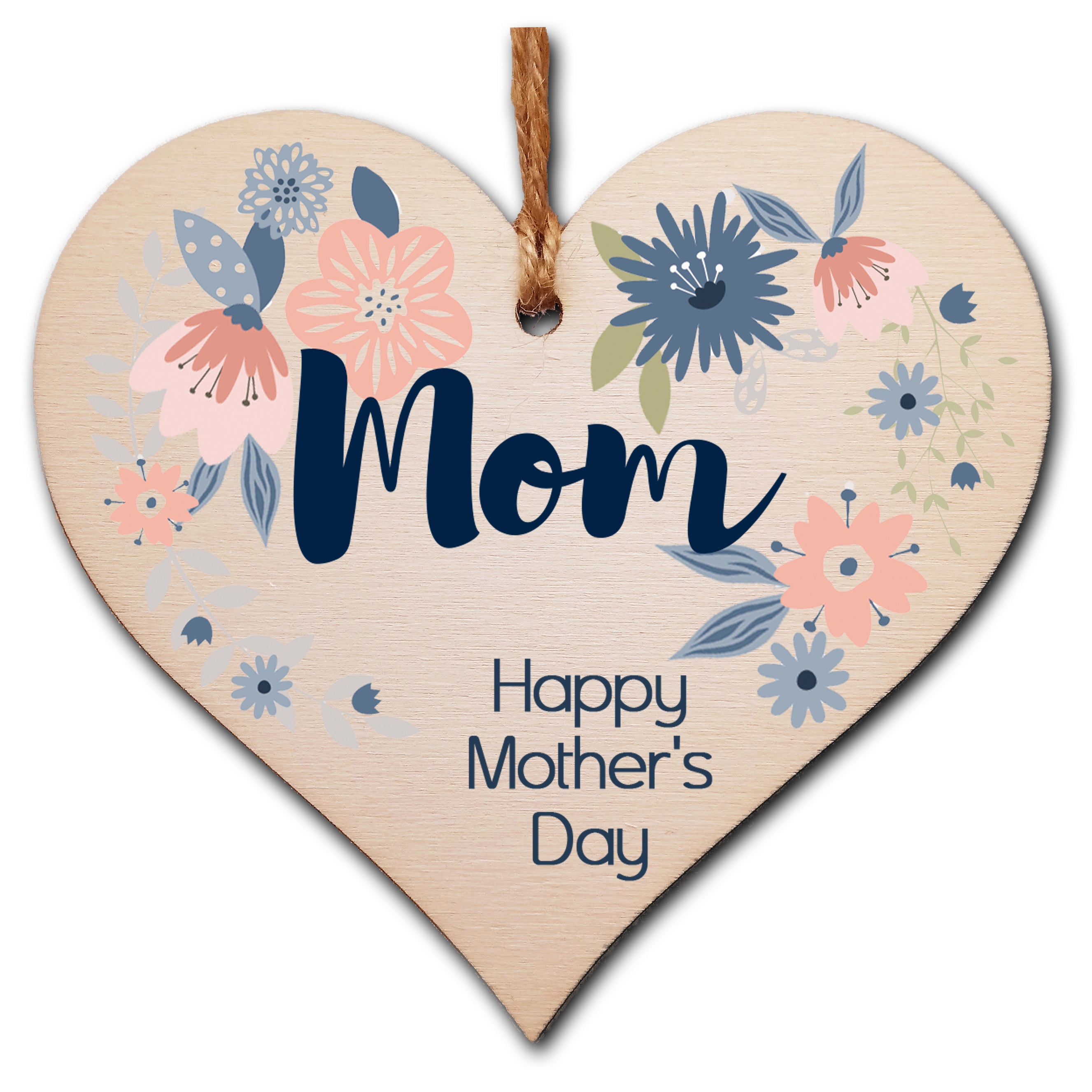 Handmade Wooden Hanging Heart Plaque Mother's Day Gift perfect for Mom stylish floral celebration card alternative from daughter son children beautiful thoughtful keepsake