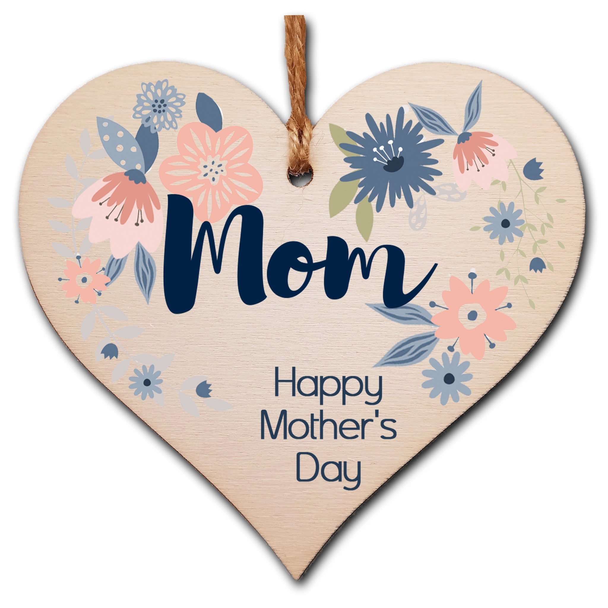 Handmade Wooden Hanging Heart Plaque Mother's Day Gift perfect for Mom stylish floral celebration card alternative from daughter son children beautiful thoughtful keepsake