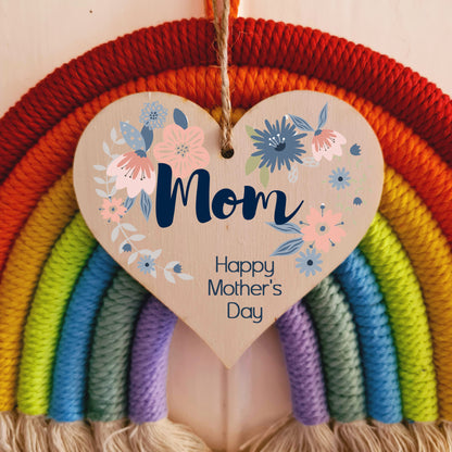 Handmade Wooden Hanging Heart Plaque Mother's Day Gift perfect for Mom stylish floral celebration card alternative from daughter son children beautiful thoughtful keepsake