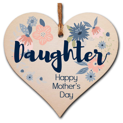 Handmade Wooden Hanging Heart Plaque Mother's Day Gift perfect for Daughter stylish floral celebration card alternative from mums beautiful thoughtful keepsake
