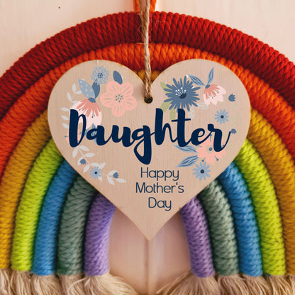 Handmade Wooden Hanging Heart Plaque Mother's Day Gift perfect for Daughter stylish floral celebration card alternative from mums beautiful thoughtful keepsake