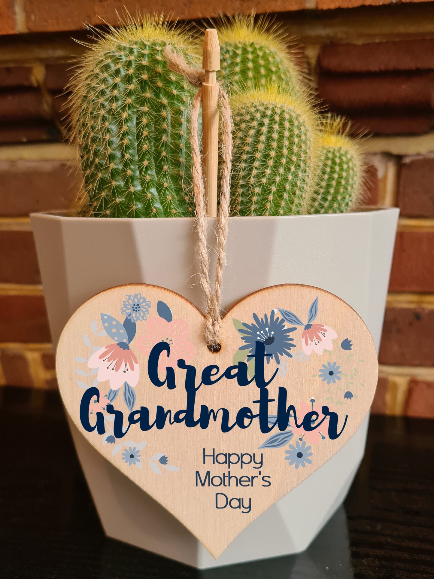 Handmade Wooden Hanging Heart Plaque Mother's Day Gift perfect for Great Grandmother stylish floral celebration card alternative from grandchildren beautiful thoughtful keepsake