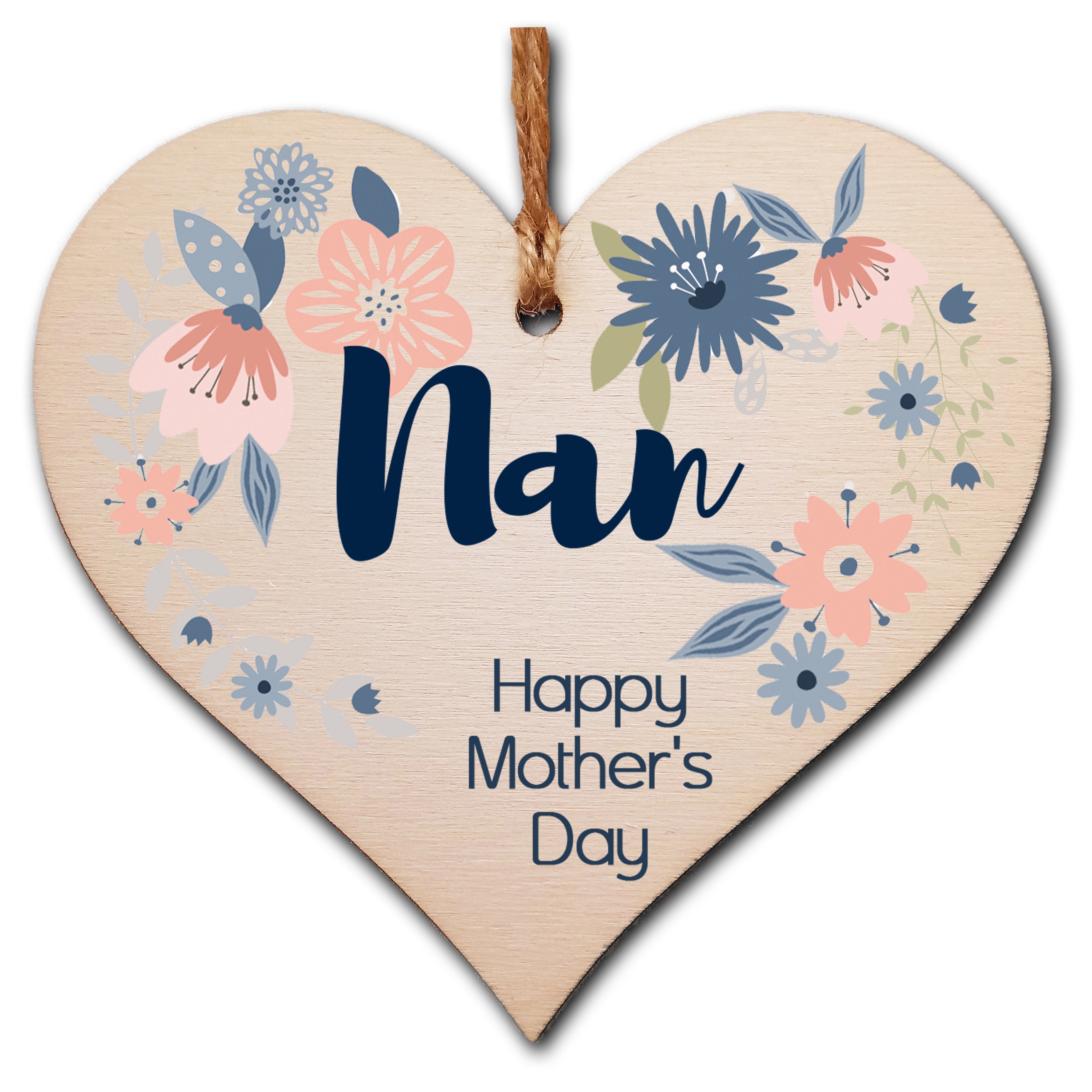 Handmade Wooden Hanging Heart Plaque Mother's Day Gift perfect for Nan stylish floral celebration card alternative from grandchildren beautiful thoughtful keepsake