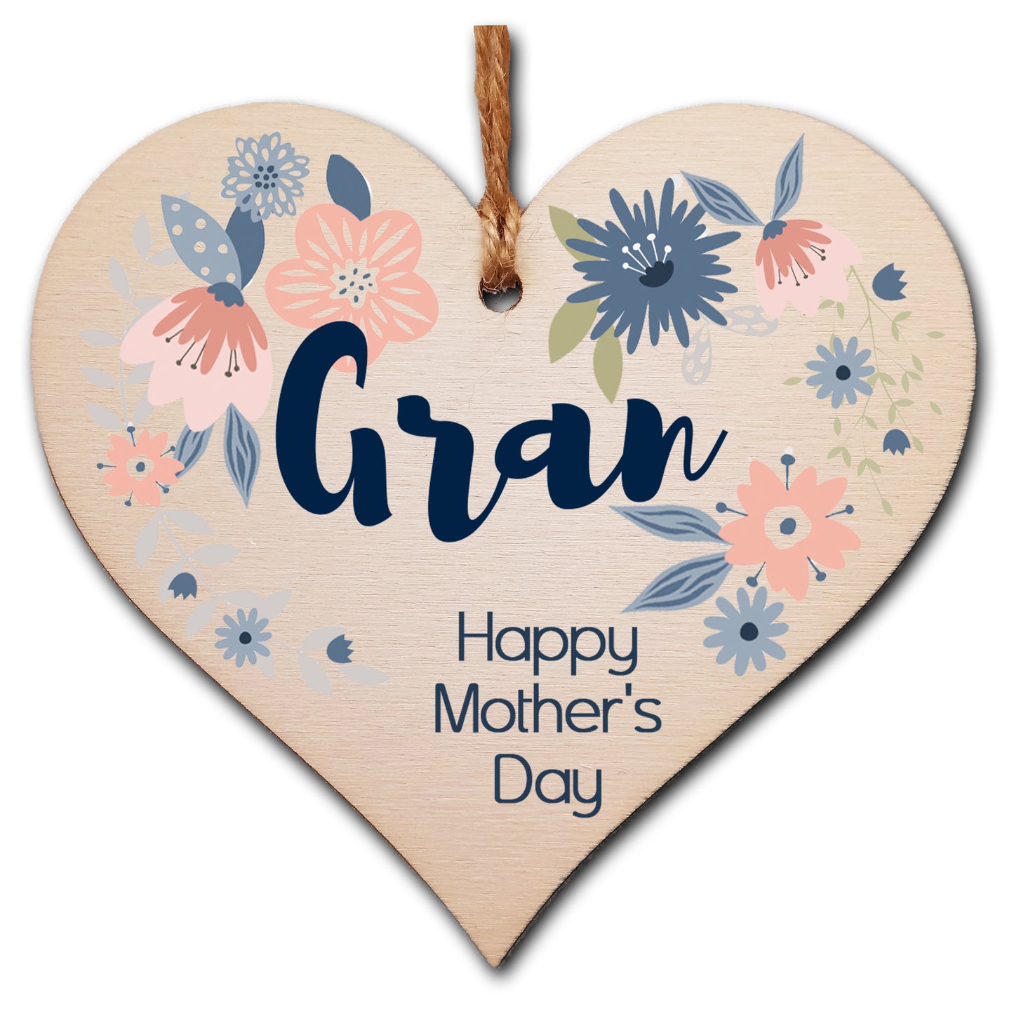 Handmade Wooden Hanging Heart Plaque Mother's Day Gift perfect for Gran stylish floral celebration card alternative from grandchildren beautiful thoughtful keepsake