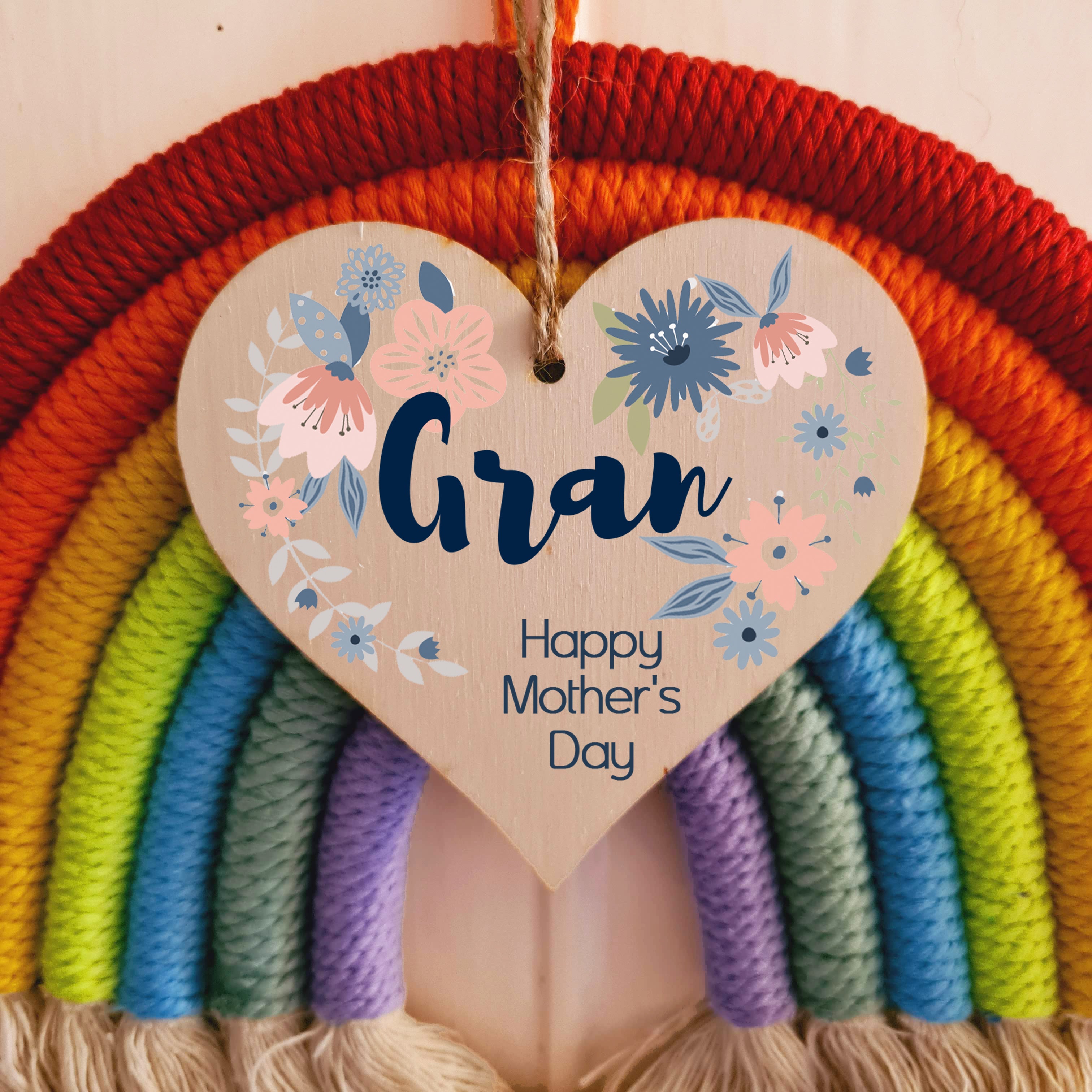 Handmade Wooden Hanging Heart Plaque Mother's Day Gift perfect for Gran stylish floral celebration card alternative from grandchildren beautiful thoughtful keepsake