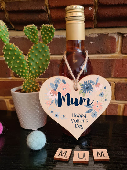 Handmade Wooden Hanging Heart Plaque Mother's Day Gift perfect for Mum stylish floral celebration card alternative from daughter son children beautiful thoughtful keepsake