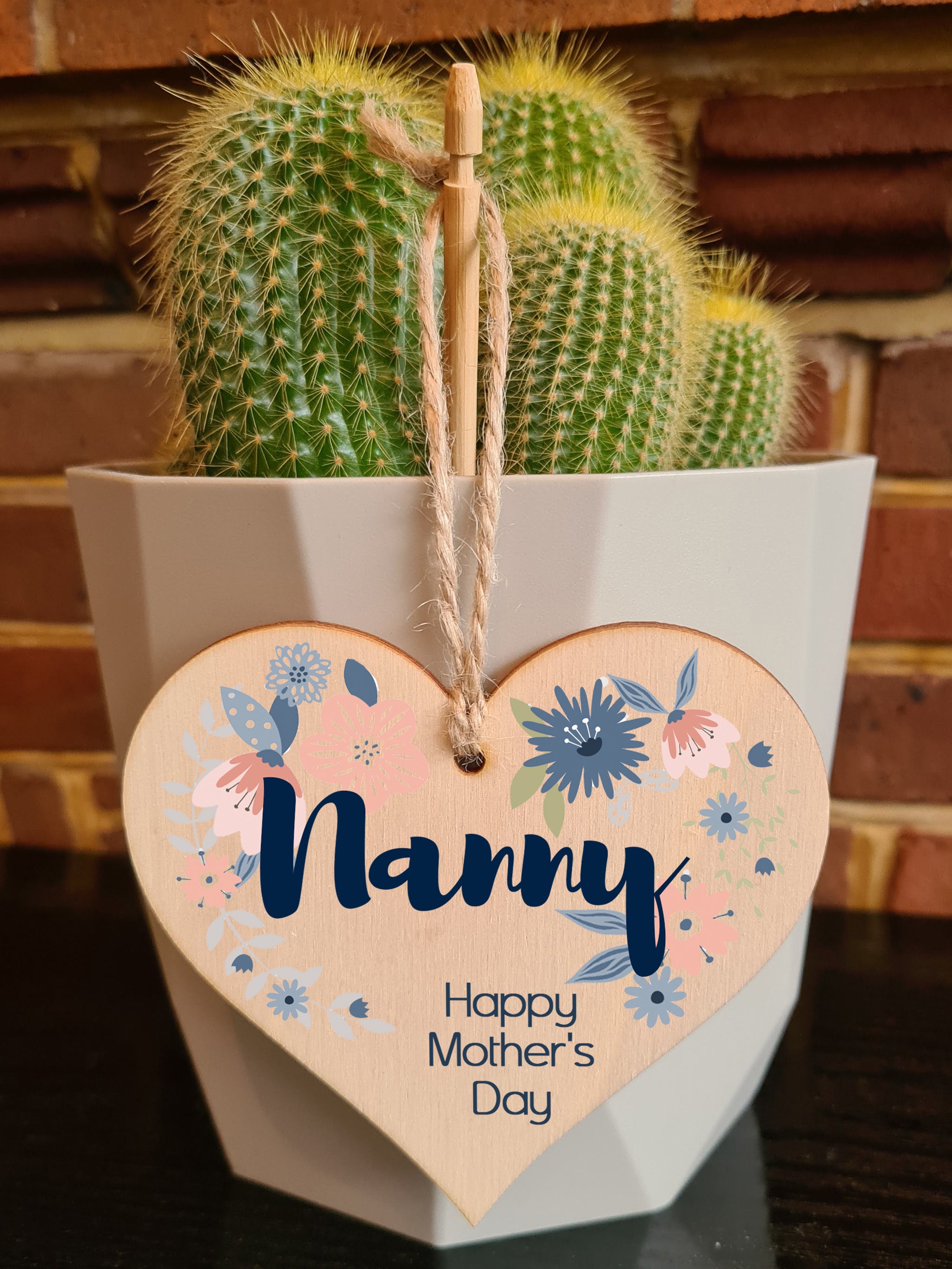 Handmade Wooden Hanging Heart Plaque Mother's Day Gift perfect for Nanny stylish floral celebration card