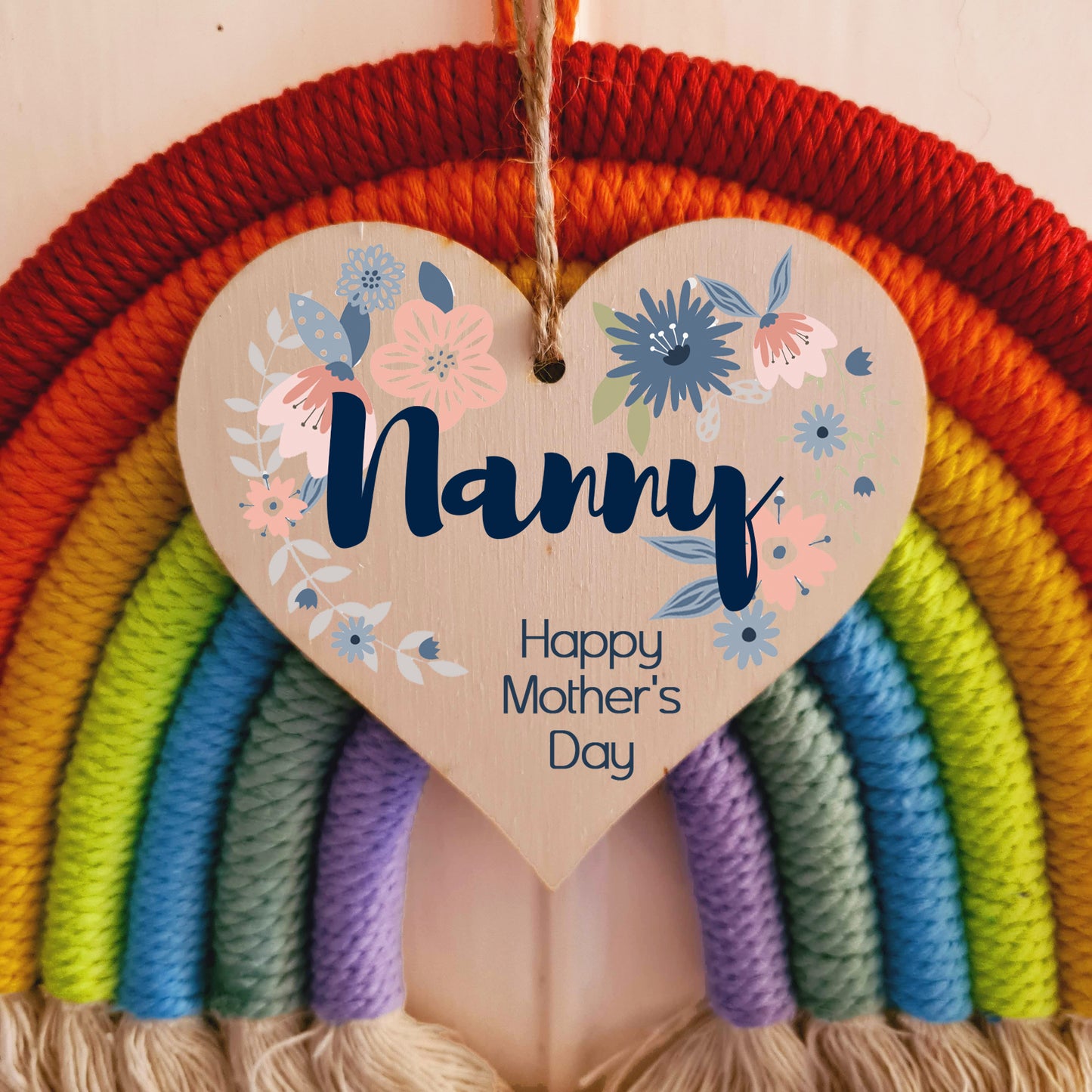 Handmade Wooden Hanging Heart Plaque Mother's Day Gift perfect for Nanny stylish floral celebration card