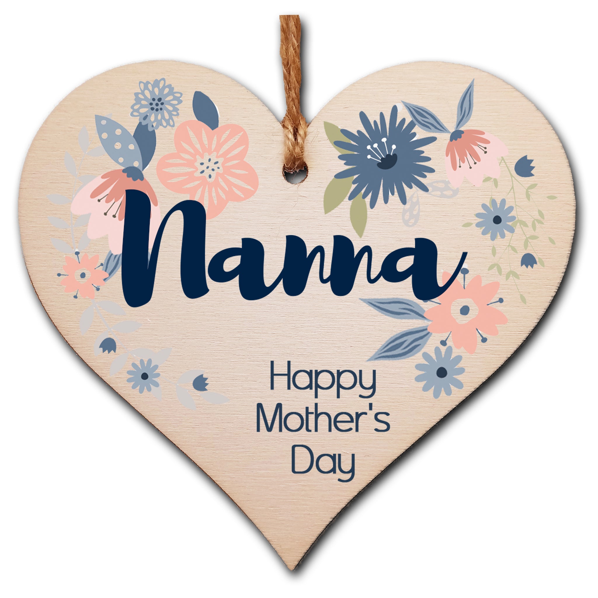 Handmade Wooden Hanging Heart Plaque Mother's Day Gift perfect for Nanna stylish floral celebration card alternative from grandchildren beautiful thoughtful keepsake