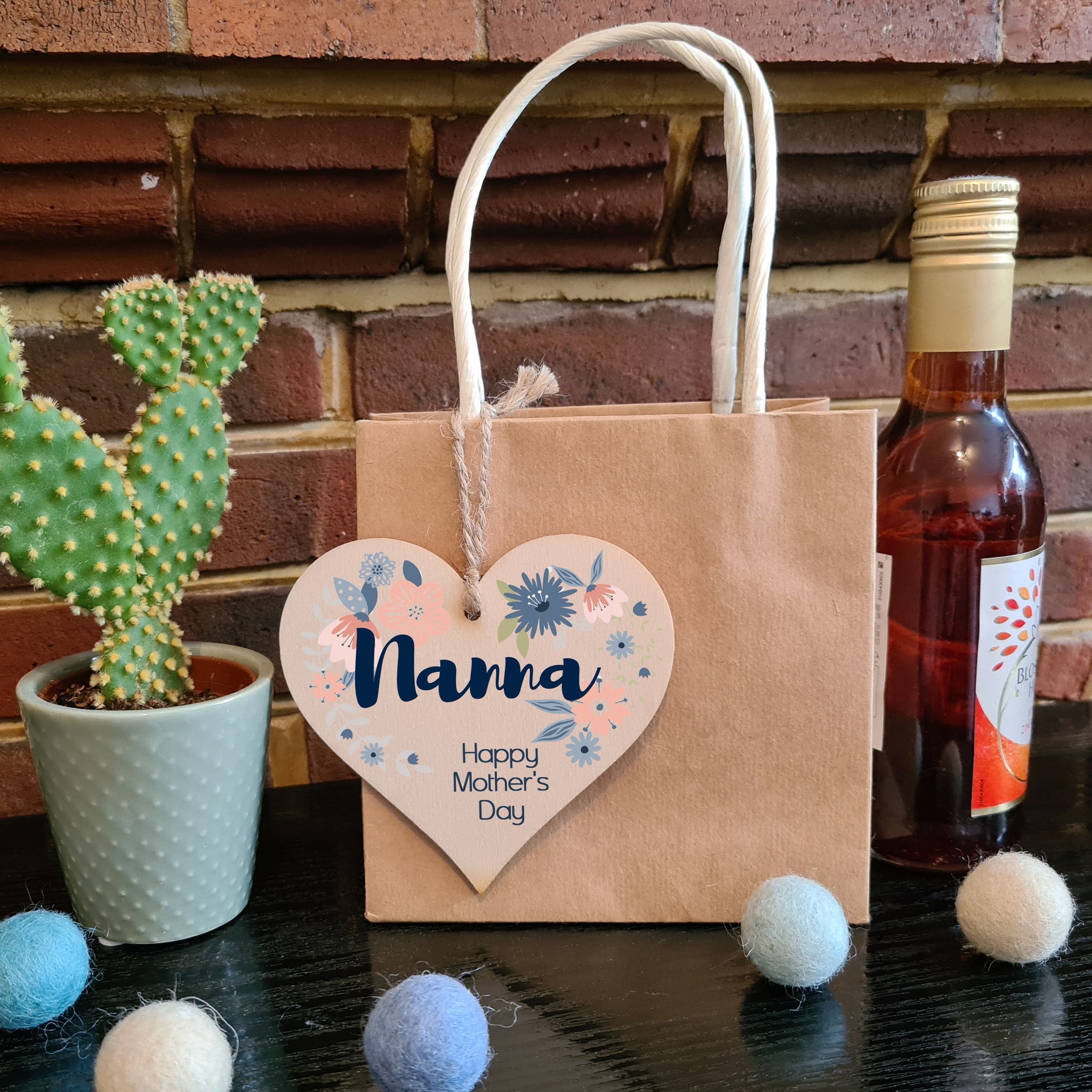 Handmade Wooden Hanging Heart Plaque Mother's Day Gift perfect for Nanna stylish floral celebration card alternative from grandchildren beautiful thoughtful keepsake