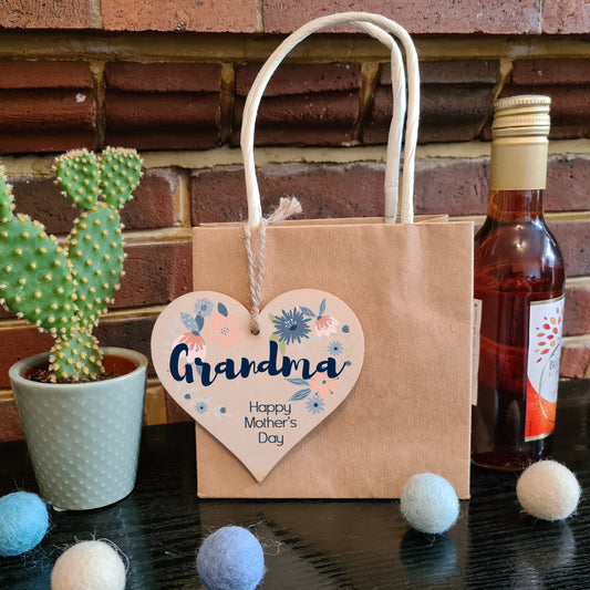 Handmade Wooden Hanging Heart Plaque Mother's Day Gift perfect for Grandma stylish floral celebration card alternative from grandchildren beautiful thoughtful keepsake