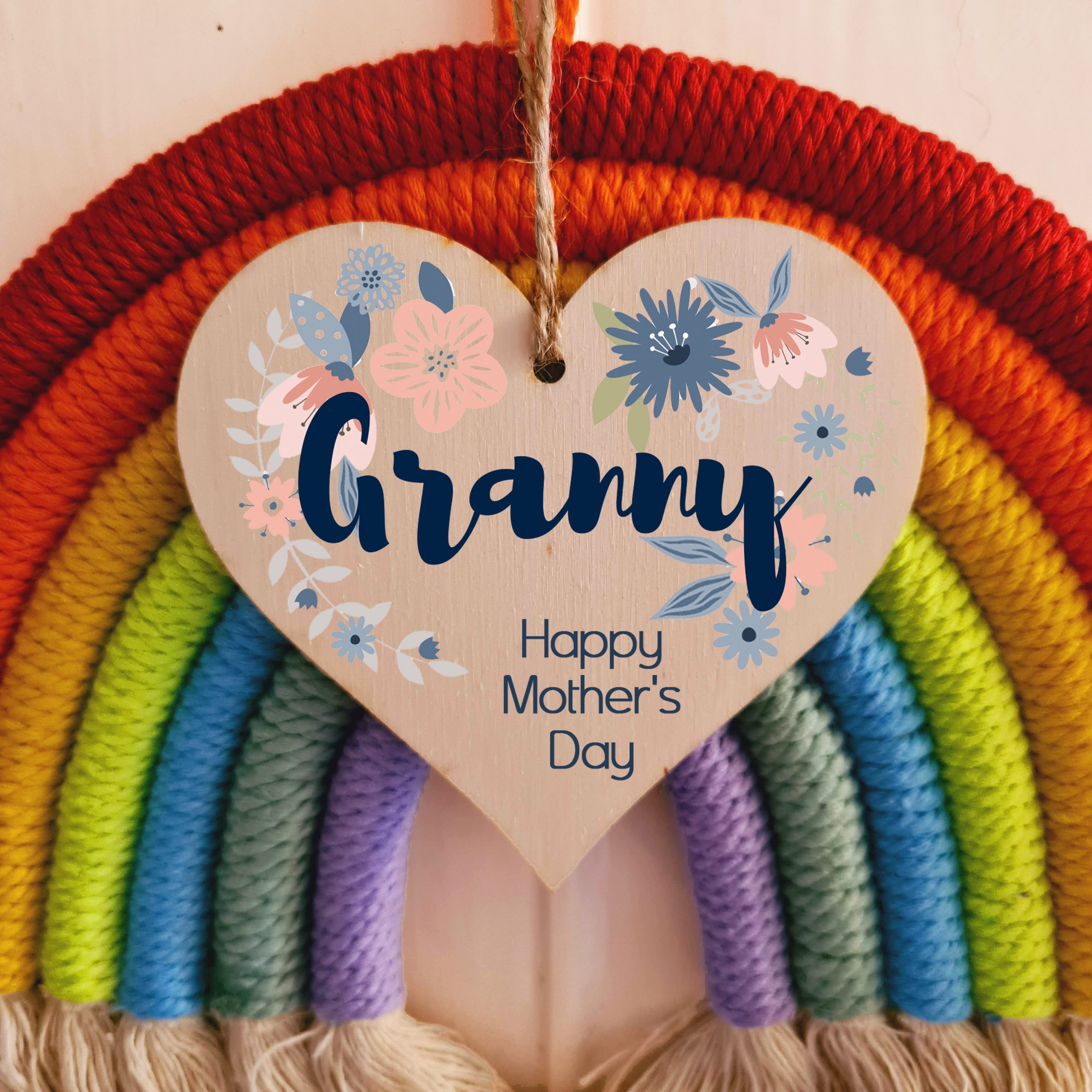 Handmade Wooden Hanging Heart Plaque Mother's Day Gift perfect for Granny stylish floral celebration card