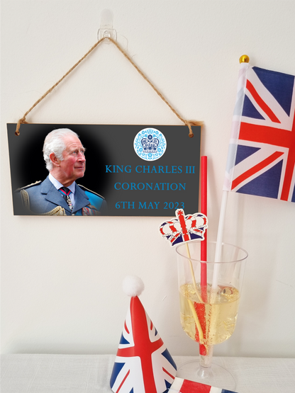 King Charles III Coronation Hanging Wooden Plaque 6th May 2023 Decorations Celebration Party Bunting Alternative Keepsake Royal Memorabilia