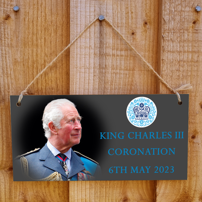 King Charles III Coronation Hanging Wooden Plaque 6th May 2023 Decorations Celebration Party Bunting Alternative Keepsake Royal Memorabilia