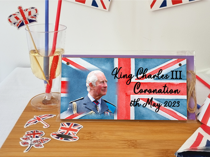 King Charles III Coronation Hanging Wooden Plaque 6th May 2023 Decorations Celebration Party Bunting Alternative Keepsake Royal Memorabilia