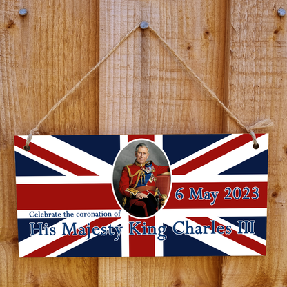 King Charles III Coronation Hanging Wooden Plaque 6th May 2023 Decorations Celebration Party Bunting Alternative Keepsake Royal Memorabilia