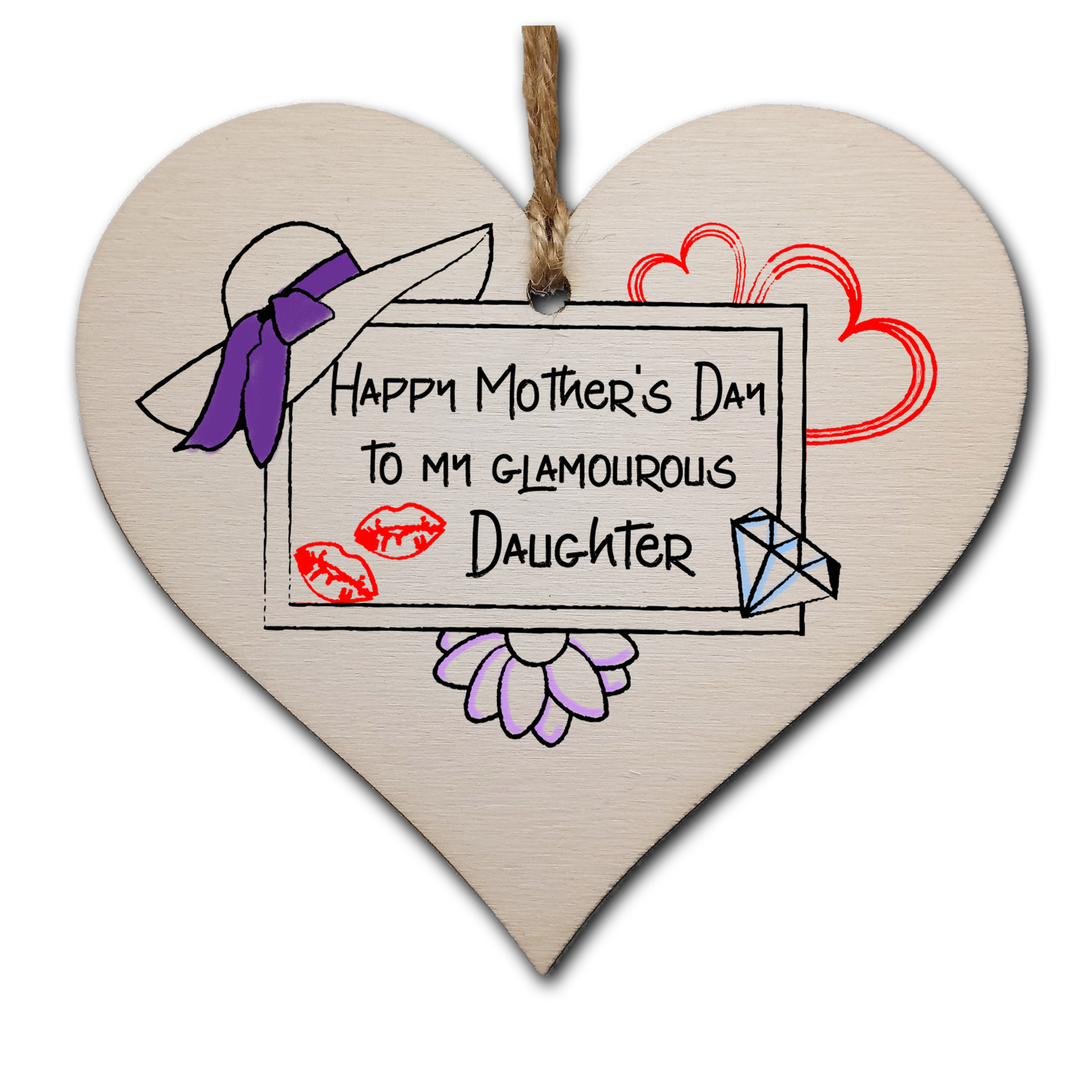 Handmade Wooden Hanging Heart Plaque Mother's Day Gift perfect for glamourous stylish Daughters special keepsake card alternative wall hanger for special daughter