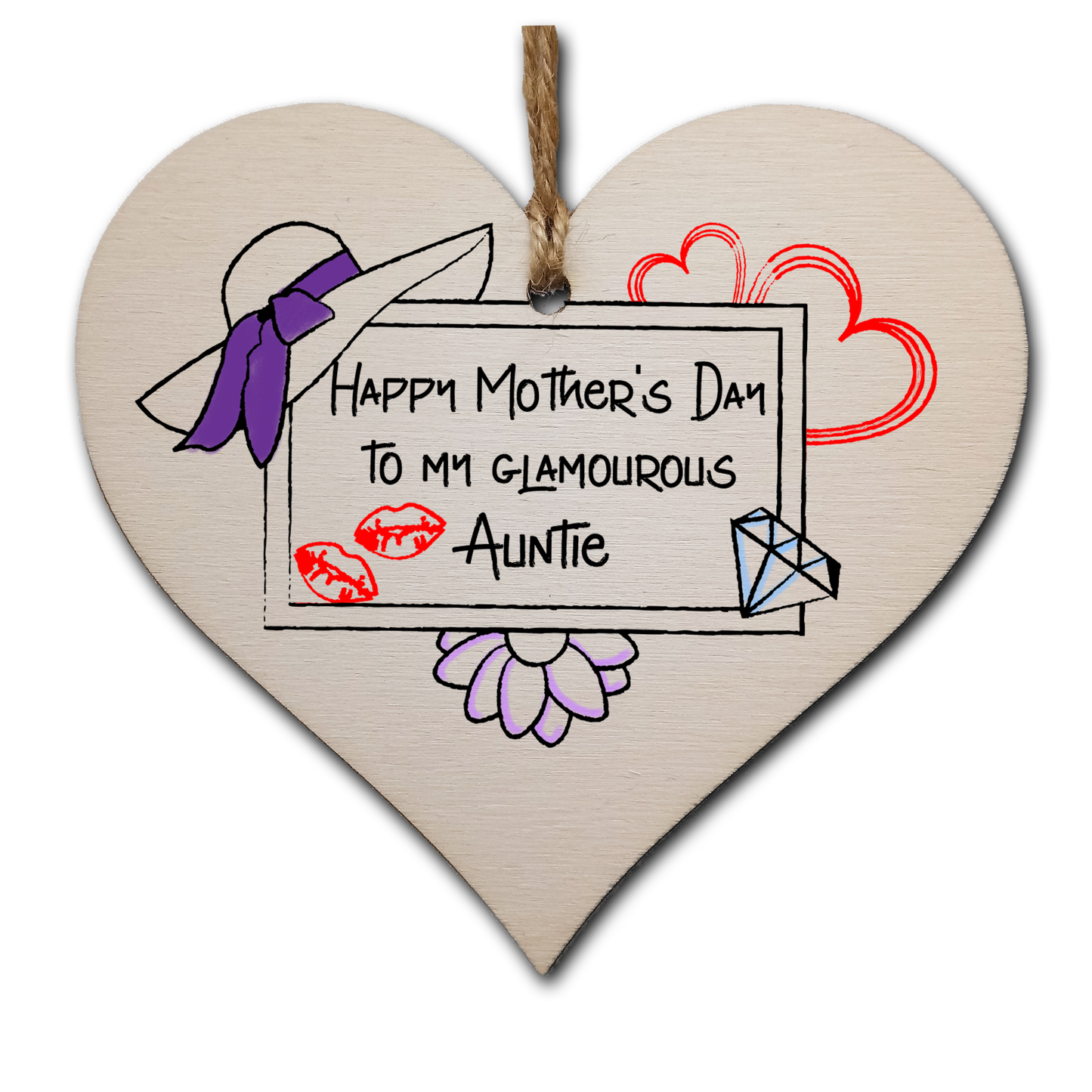 Handmade Wooden Hanging Heart Plaque Mother's Day Gift perfect for glamourous stylish Aunties special keepsake card alternative from niece nephew wall hanger for special auntie