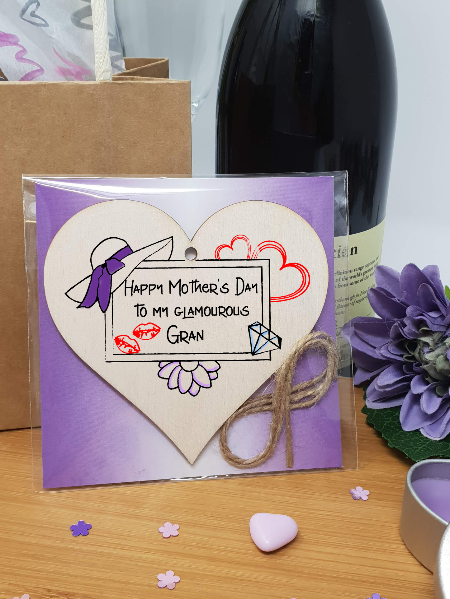 Handmade Wooden Hanging Heart Plaque Mother's Day Gift perfect for glamourous stylish Grans special keepsake card alternative from grandchildren wall hanger for special grandparent