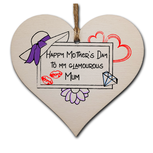Handmade Wooden Hanging Heart Plaque Mother's Day Gift perfect for glamourous stylish Mums special keepsake card alternative from children wall hanger for special parent