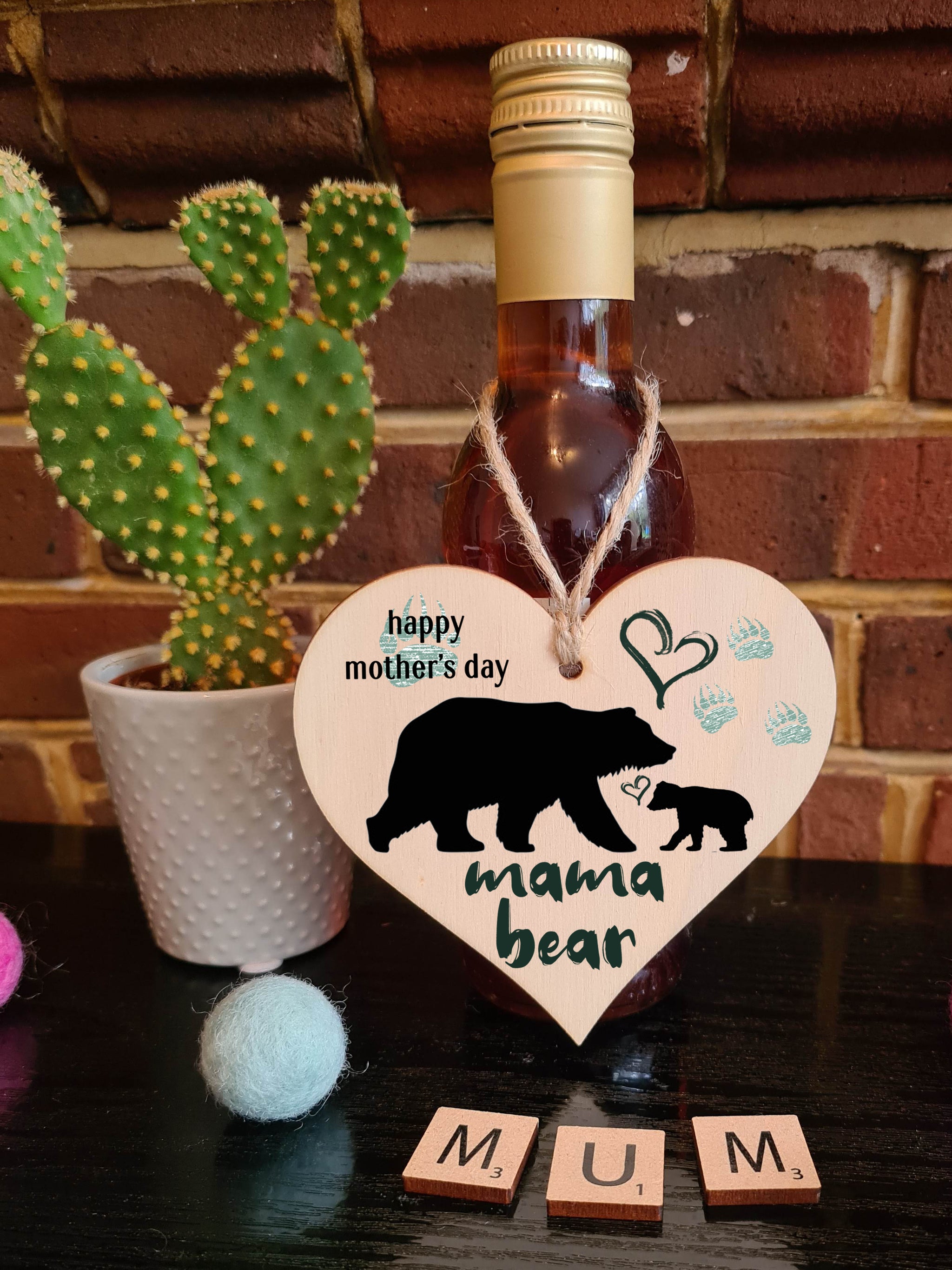 Handmade Wooden Hanging Heart Plaque Mother's Day Gift perfect for mama bears from their little bears fun keepsake cute fun mum and cubs paw prints card alternative from children