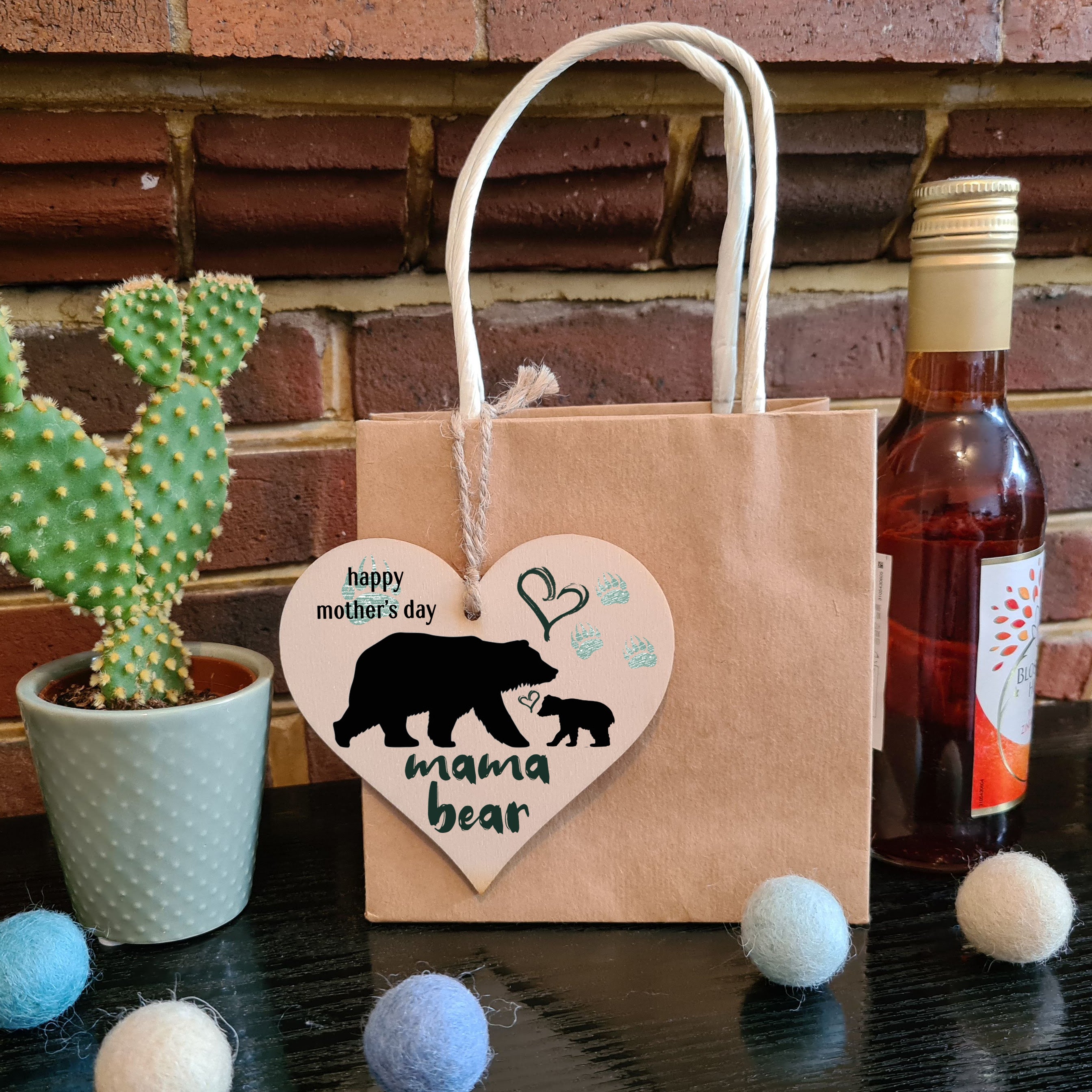 Handmade Wooden Hanging Heart Plaque Mother's Day Gift perfect for mama bears from their little bears fun keepsake cute fun mum and cubs paw prints card alternative from children