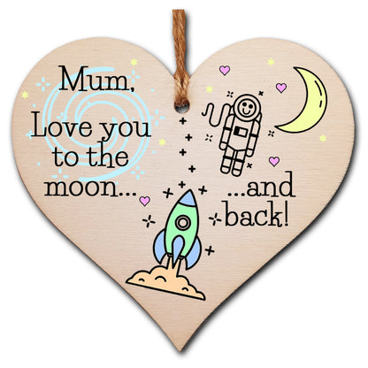Handmade Wooden Hanging Heart Plaque Mother's Day Gift for Mum loving thoughtful special keepsake cute cartoon space card alternative from children