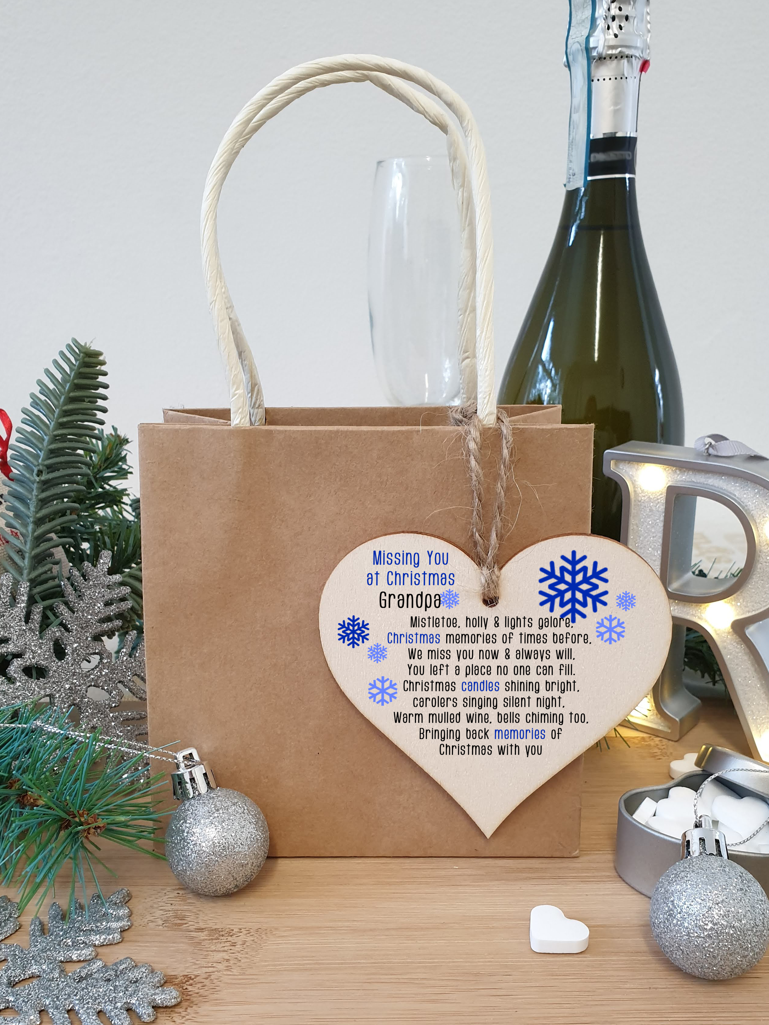 Handmade Wooden Christmas Hanging Heart Plaque Gift Missing you at Xmas sentimental rememberance present tree decoration snowflake lost loved ones