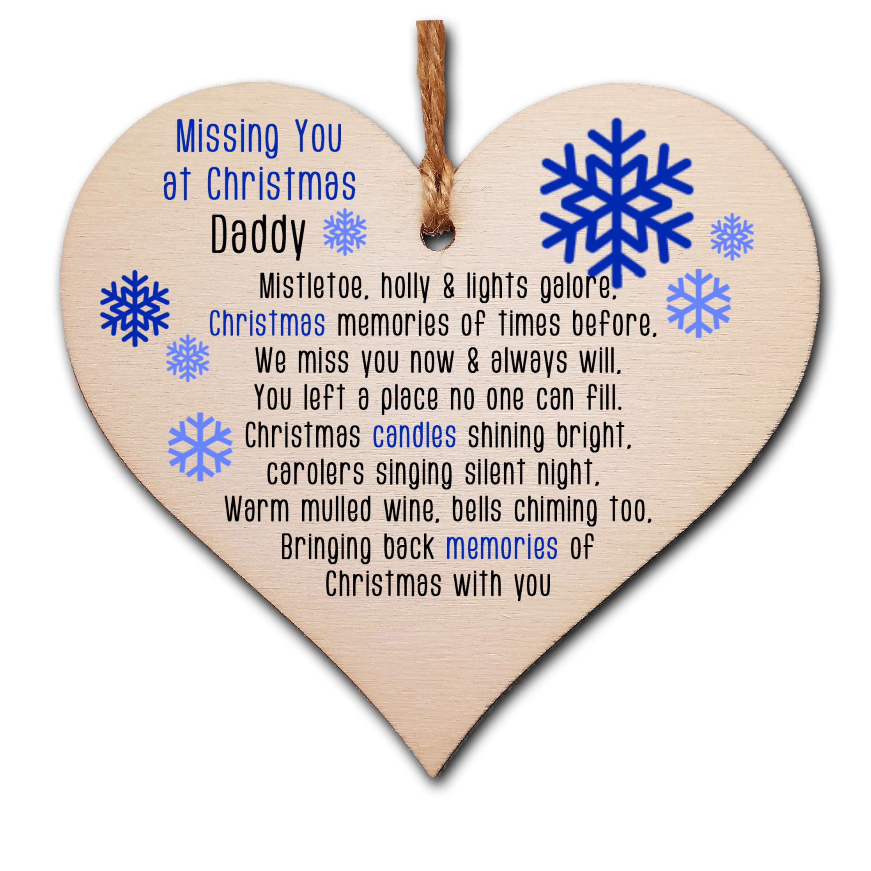 Handmade Wooden Christmas Hanging Heart Plaque Gift Missing you at Xmas sentimental rememberance present tree decoration snowflake lost loved ones
