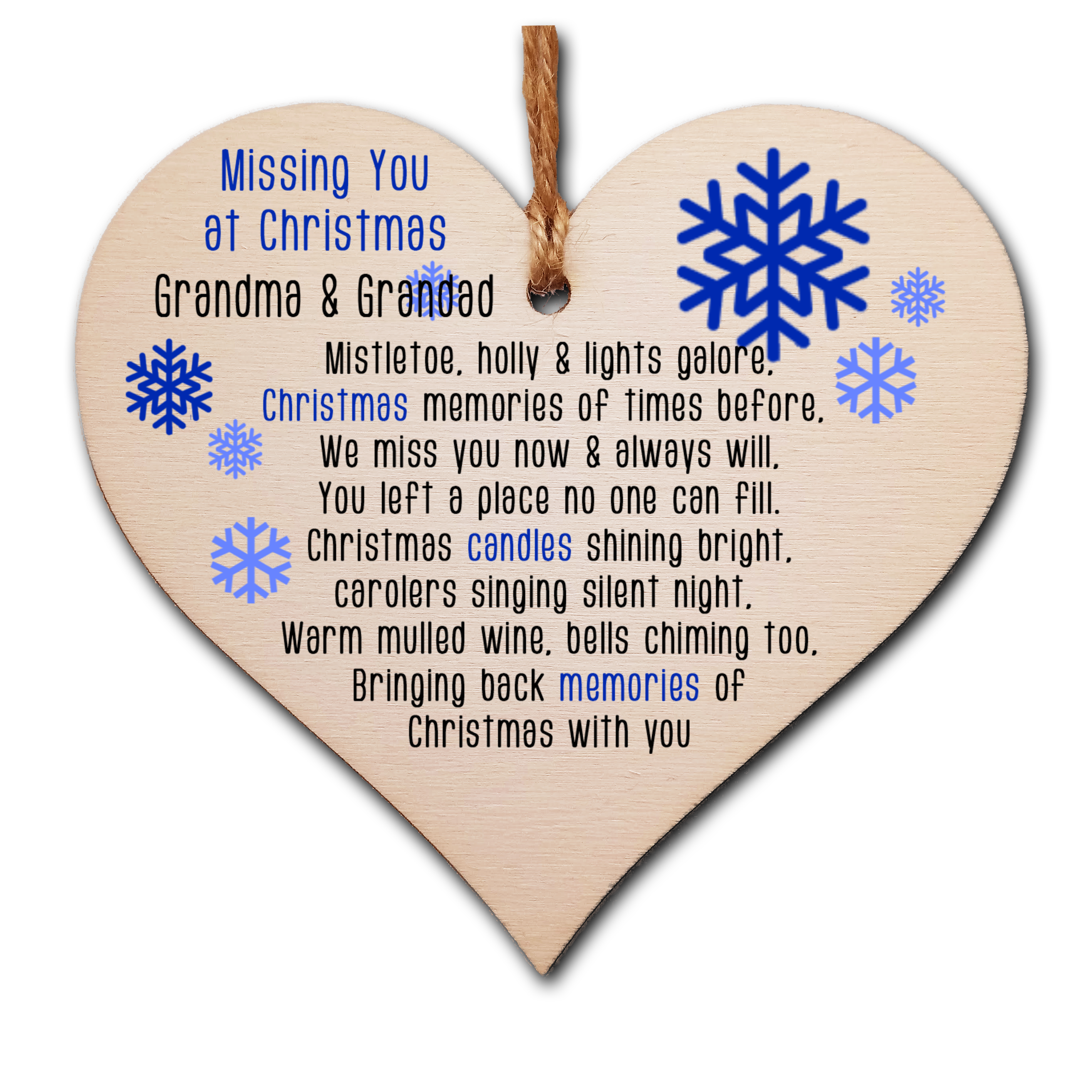 Handmade Wooden Christmas Hanging Heart Plaque Gift Missing you at Xmas sentimental rememberance present tree decoration snowflake lost loved ones