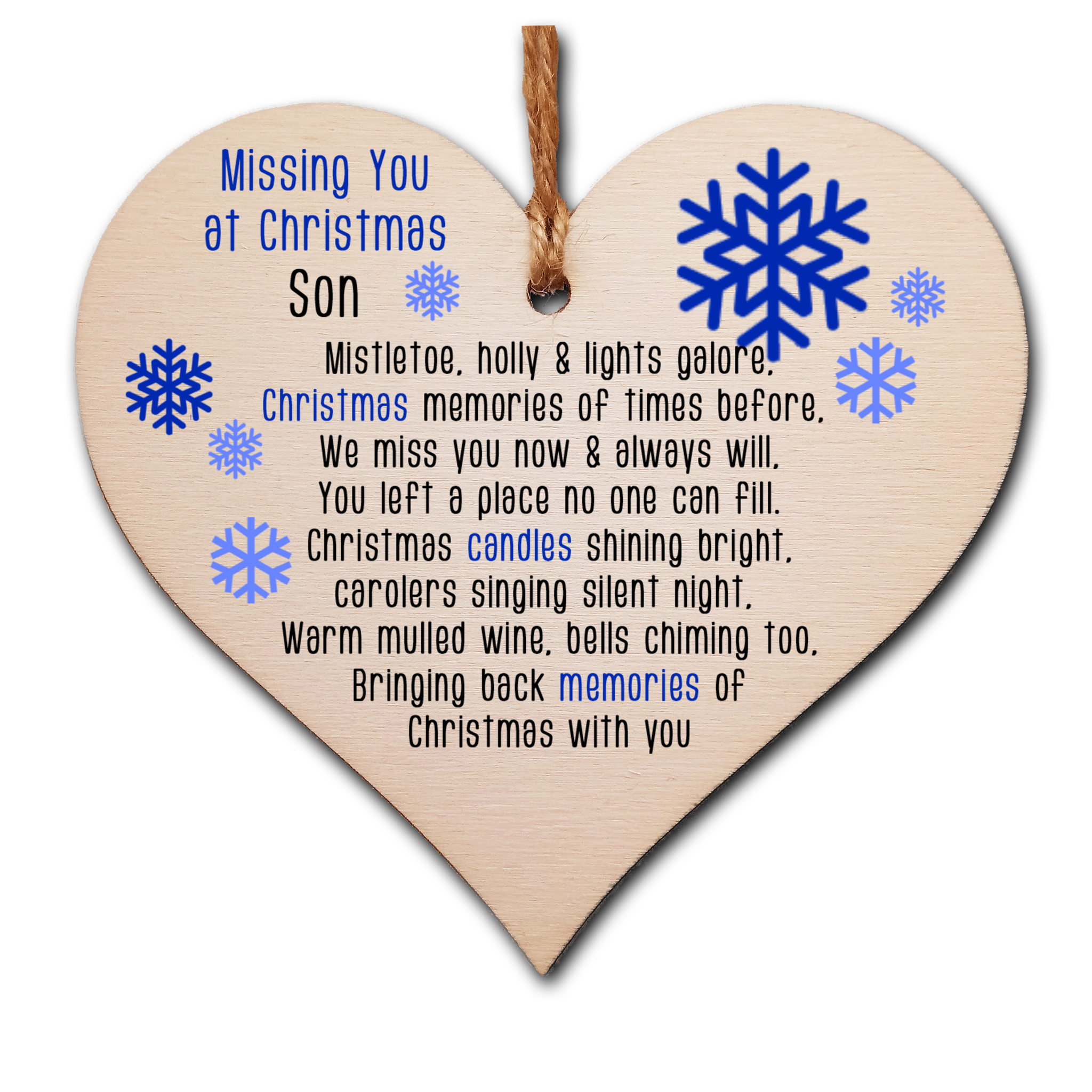 Handmade Wooden Christmas Hanging Heart Plaque Gift Missing you at Xmas sentimental rememberance present tree decoration snowflake lost loved ones