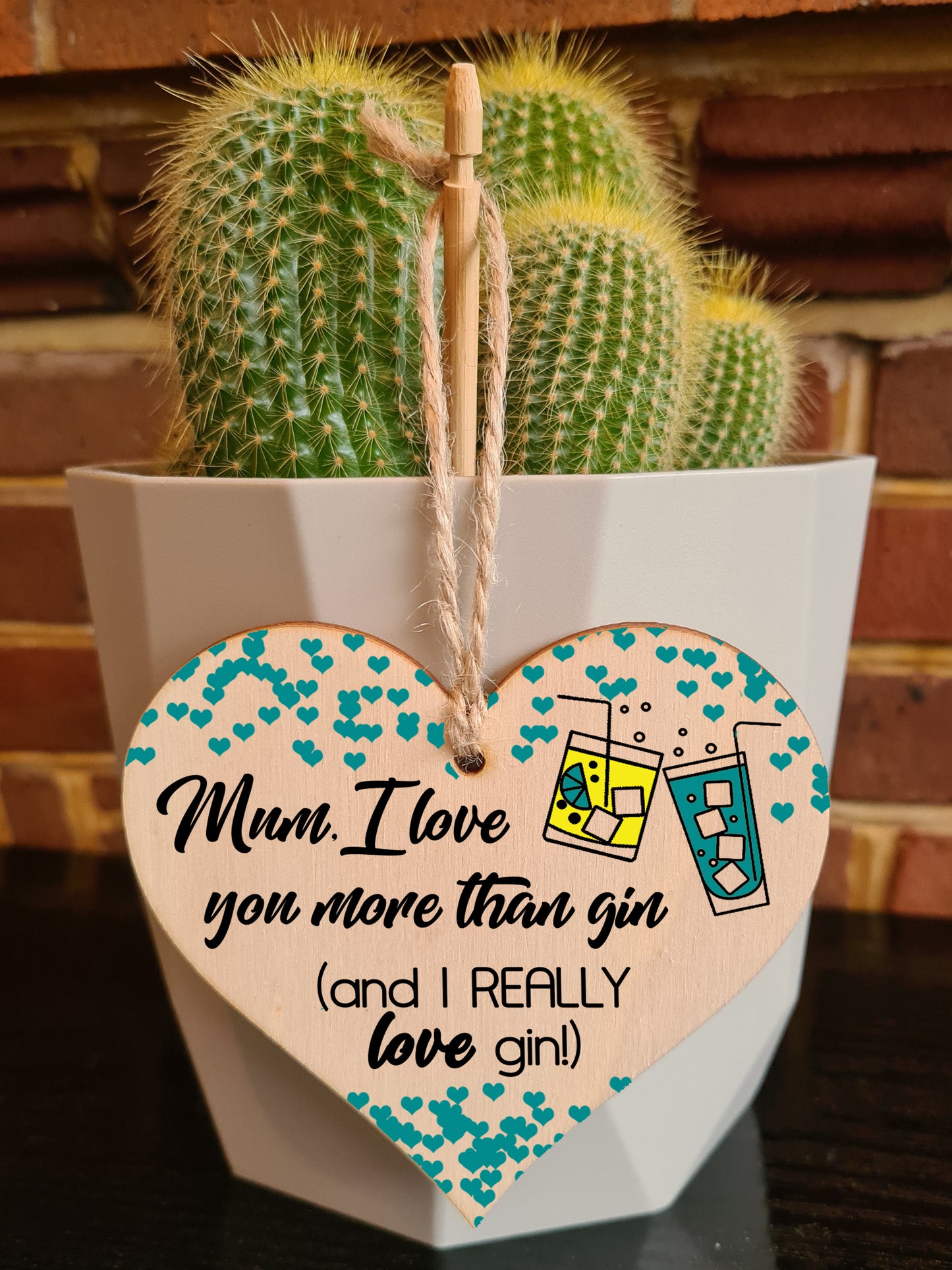 Handmade Wooden Hanging Heart Plaque Mother's Day Gift Mum I love you more than Gin Really love Gin novelty alcohol boozy funny keepsake wall hanger card alternative