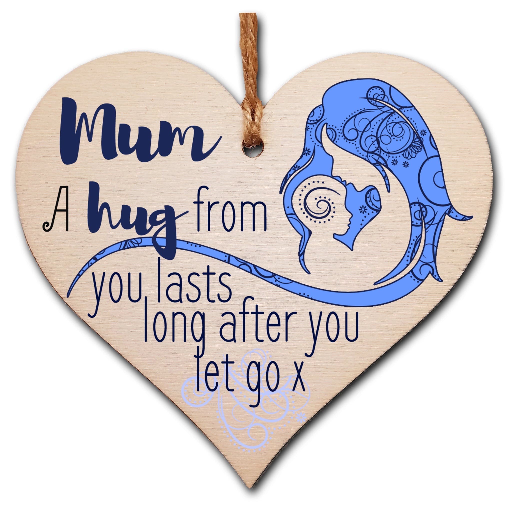 Handmade Wooden Hanging Heart Plaque Mother's Day Gift perfect for Mum loving thoughtful special keepsake A hug from you lasts long after you let go card alternative from kids wall hanger