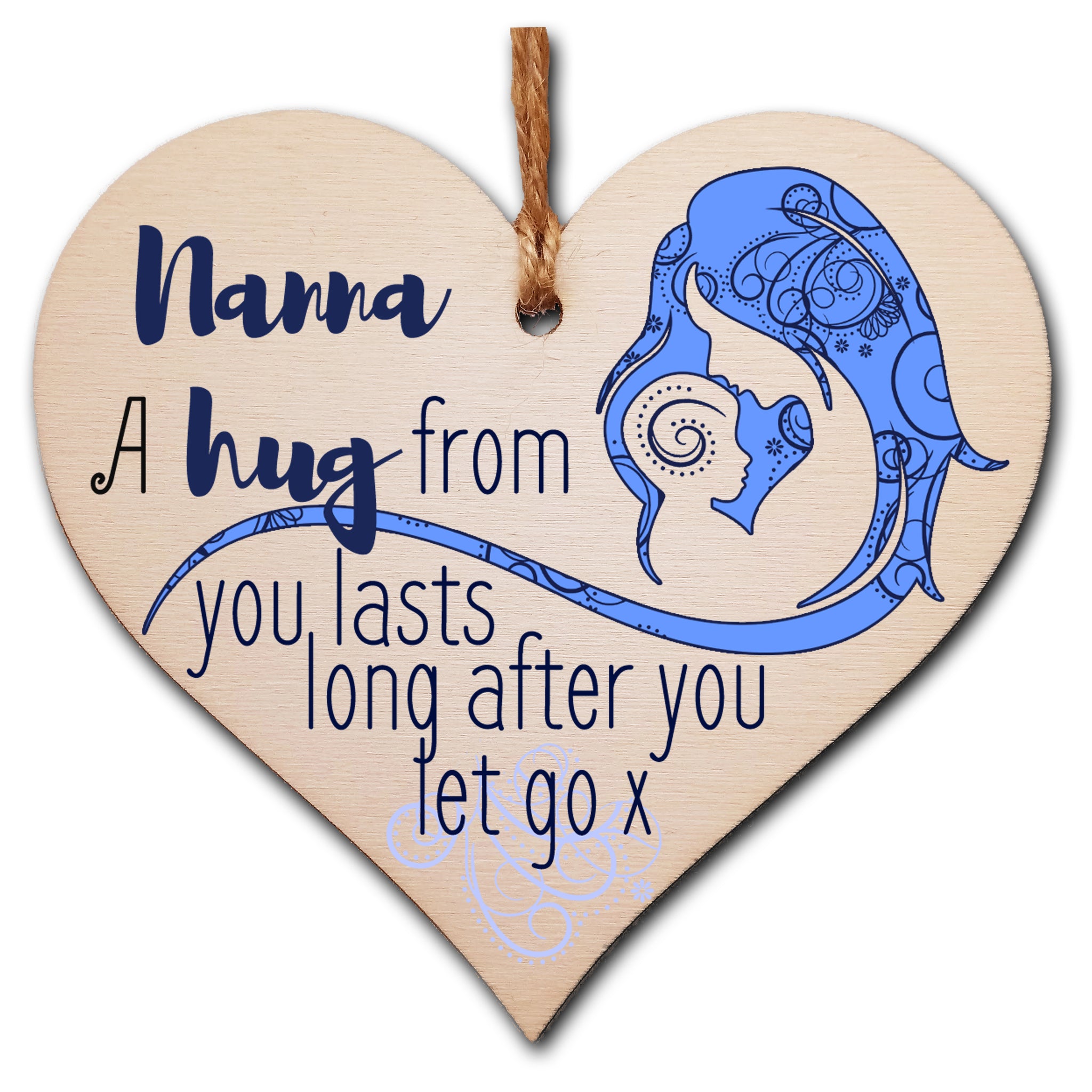 Handmade Wooden Hanging Heart Plaque Mother's Day Gift perfect for Nanna loving thoughtful special keepsake A hug from you lasts long after you let go card alternative from grandchildren wall hanger