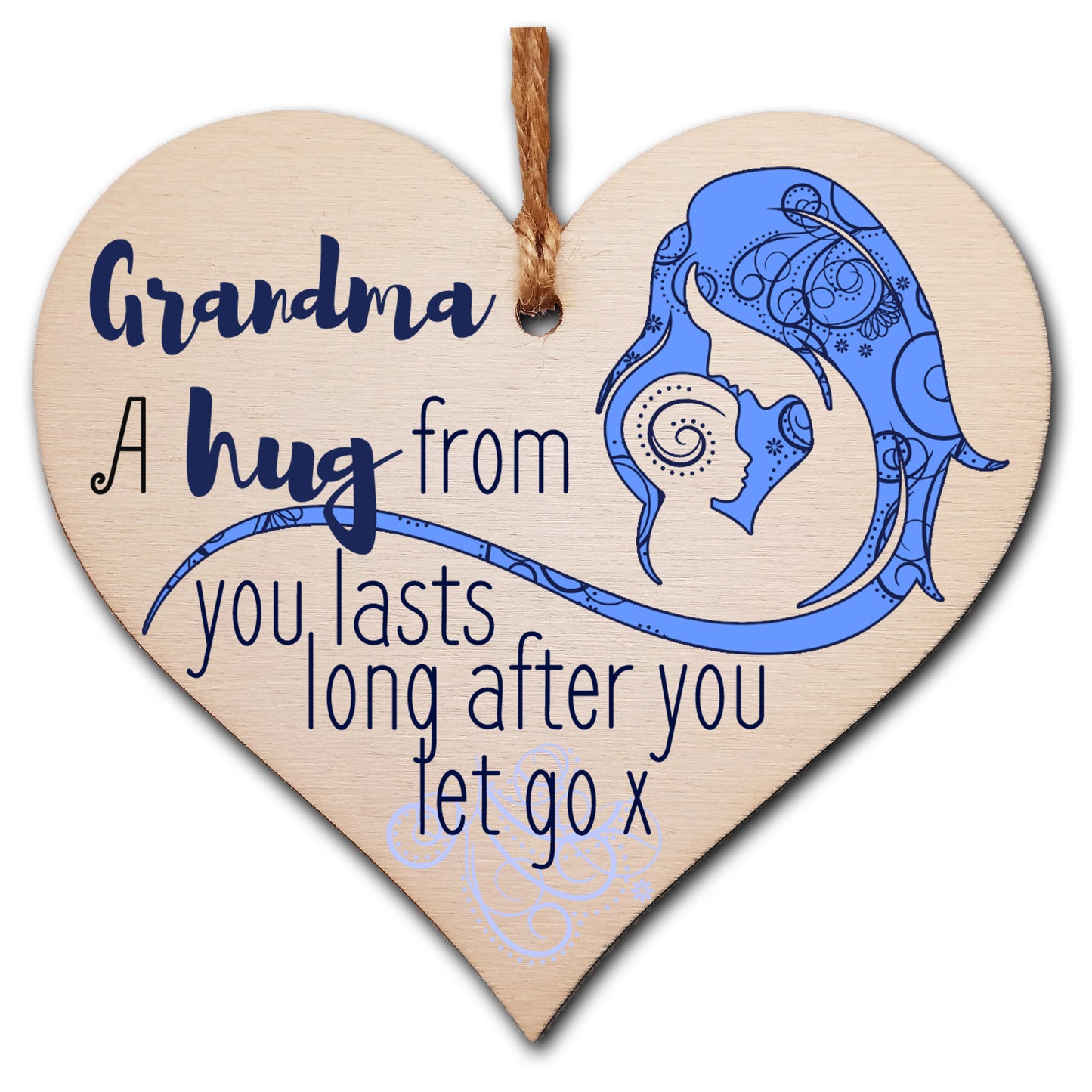 Handmade Wooden Hanging Heart Plaque Mother's Day Gift perfect for Grandma loving thoughtful special keepsake A hug from you lasts long after you let go card alternative from grandchildren wall hanger