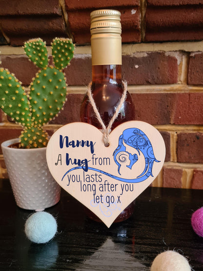 Handmade Wooden Hanging Heart Plaque Mother's Day Gift perfect for Nanny loving thoughtful special keepsake A hug from you lasts long after you let go card alternative from grandchildren wall hanger