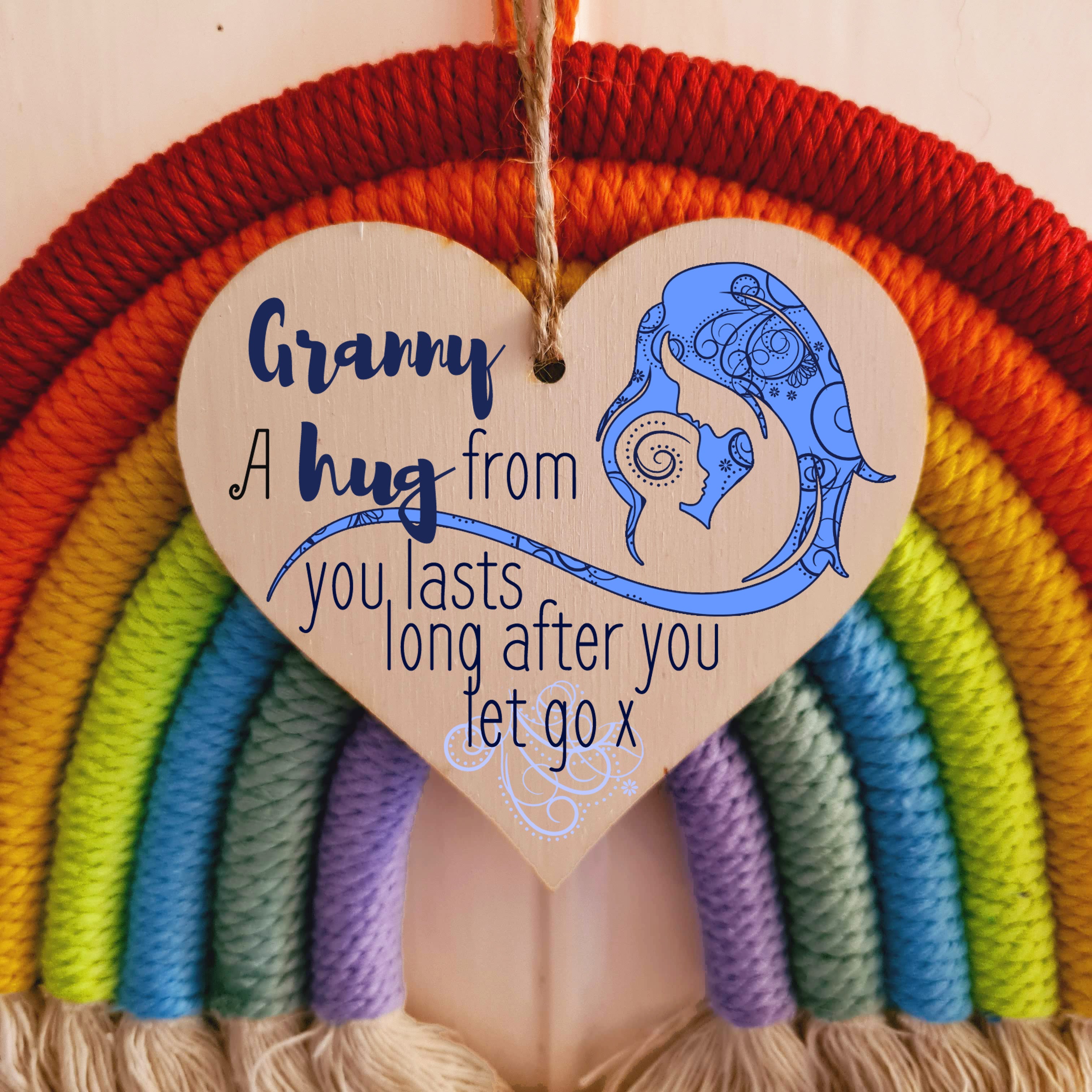 Handmade Wooden Hanging Heart Plaque Mother's Day Gift perfect for Granny loving thoughtful special keepsake A hug from you lasts long after you let go card alternative from grandchildren wall hanger