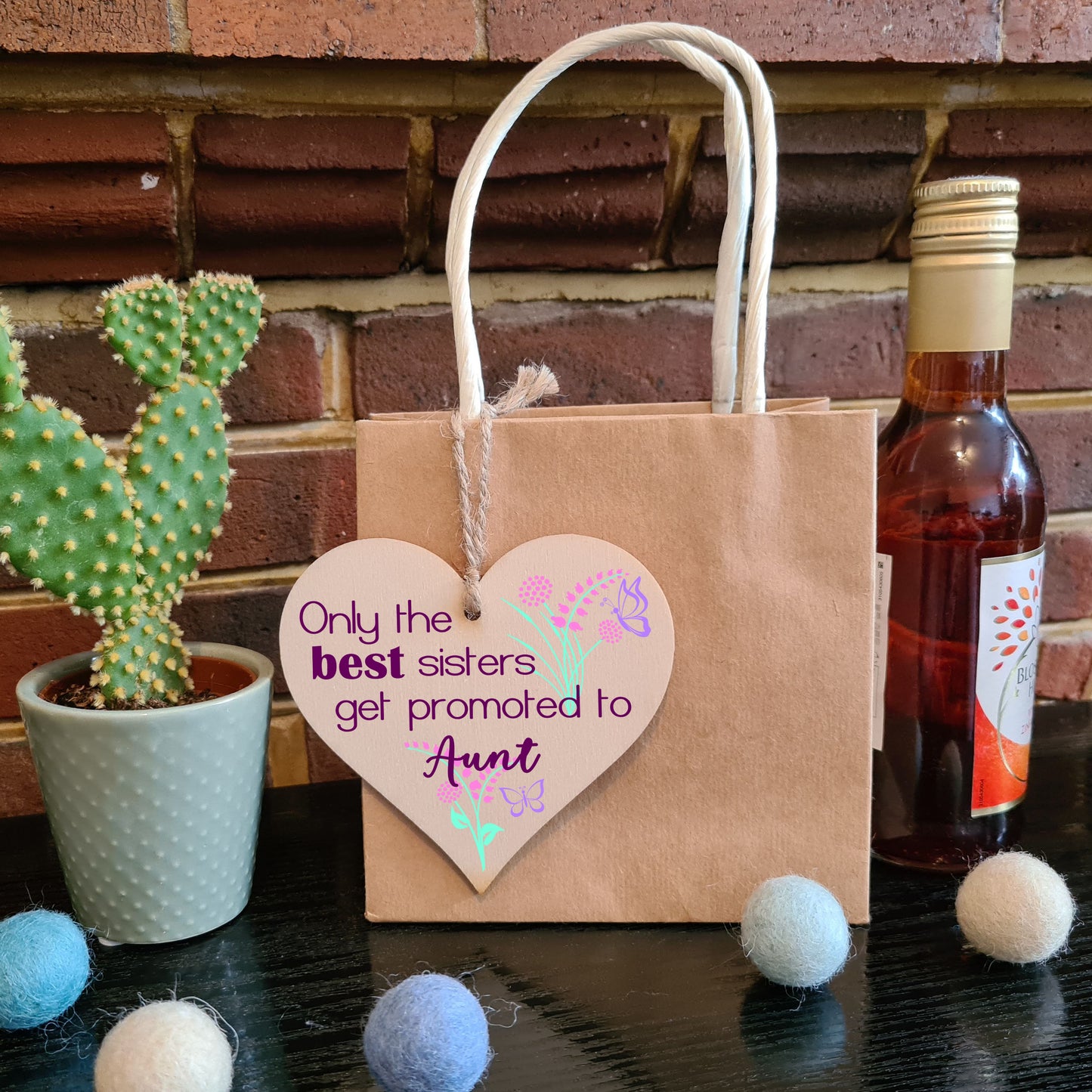 Handmade Wooden Hanging Heart Plaque Mother's Day Gift perfect for new Aunts fun special keepsake Only the best sisters get promoted from niece nephew card alternative