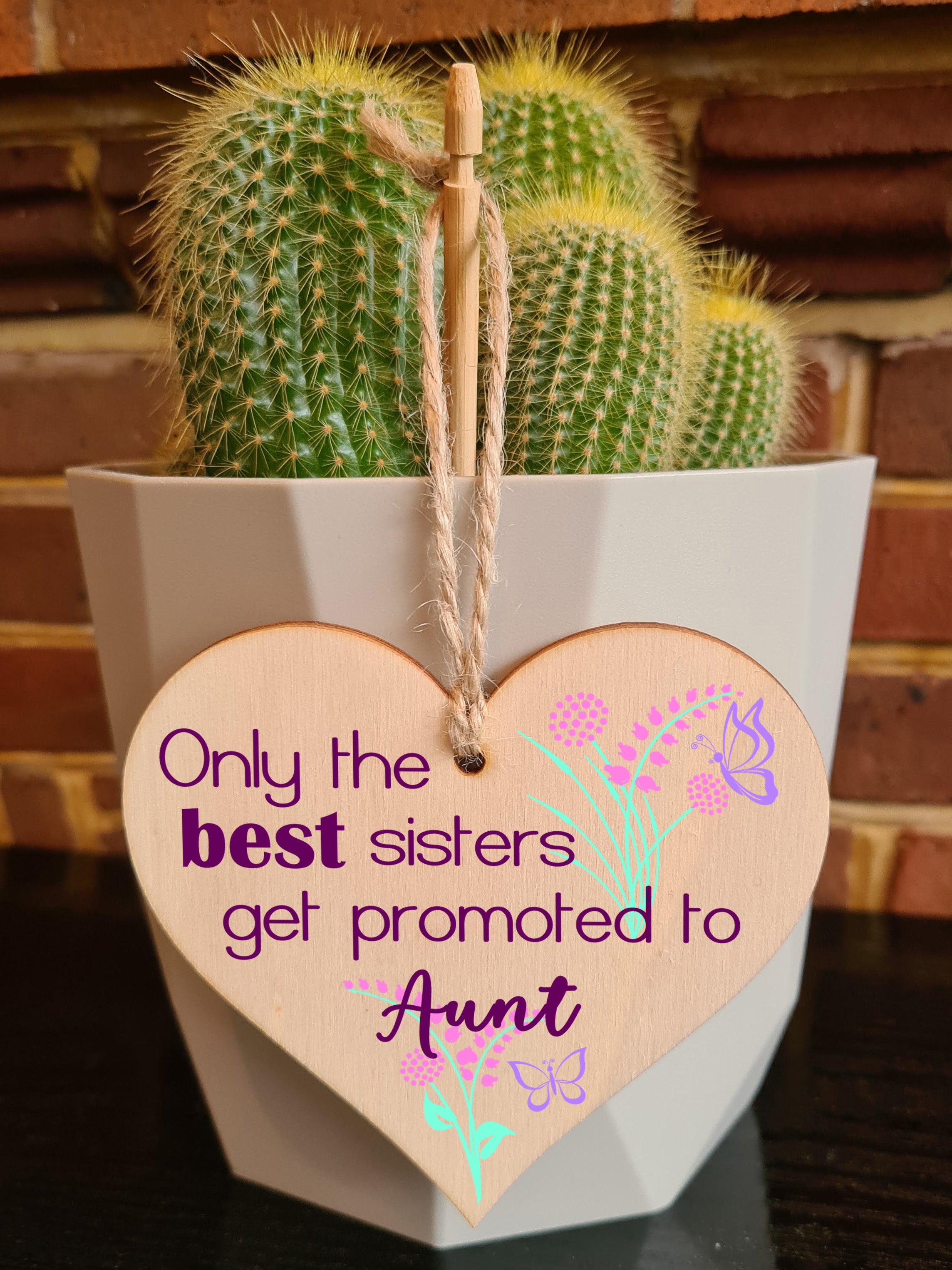 Handmade Wooden Hanging Heart Plaque Mother's Day Gift perfect for new Aunts fun special keepsake Only the best sisters get promoted from niece nephew card alternative