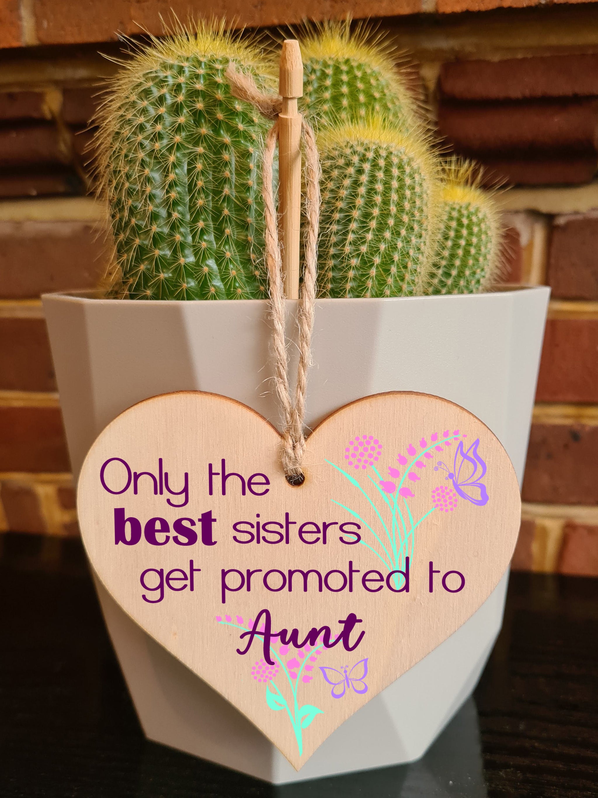 Handmade Wooden Hanging Heart Plaque Mother's Day Gift perfect for new Aunts fun special keepsake Only the best sisters get promoted from niece nephew card alternative
