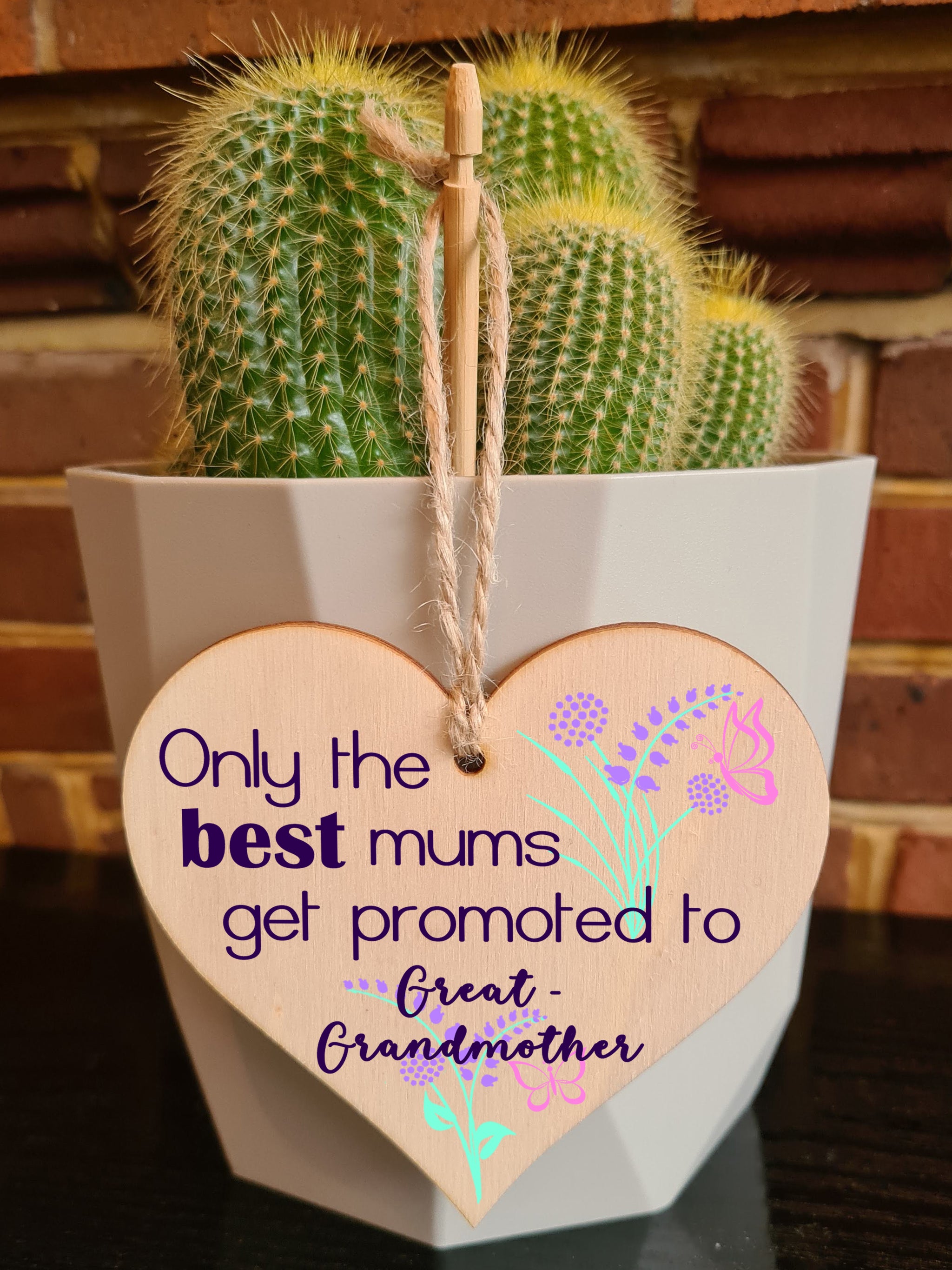 Handmade Wooden Hanging Heart Plaque Mother's Day Gift perfect for new Great Grandmas fun special keepsake Only the best Mums get promoted from grandchildren card alternative